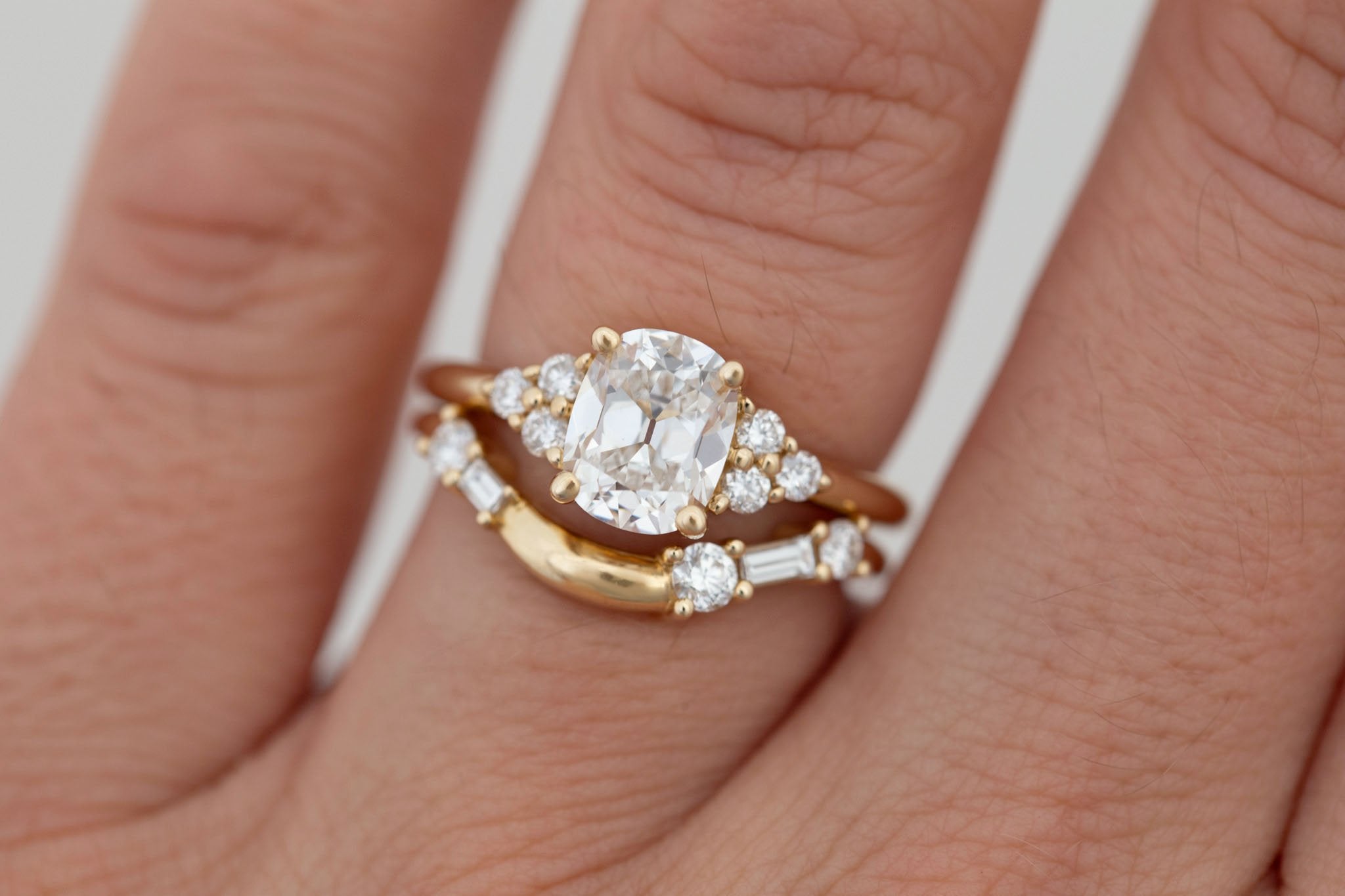 Verona Ring | Lab Antique Cushion Cut Diamond + Round Diamond Accents Engagement Ring 1.57 ct | 14k Recycled Gold | One of a Kind