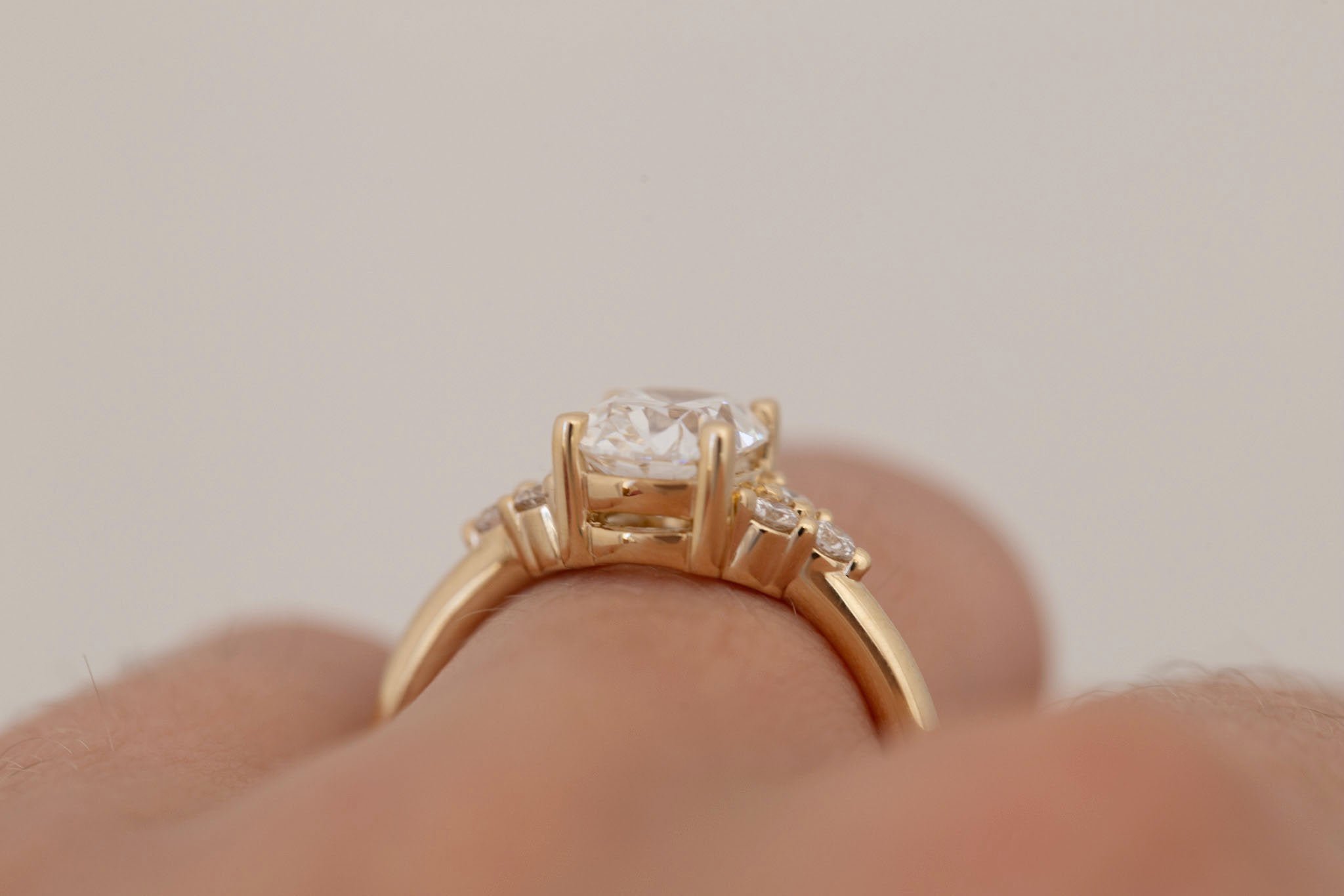 Verona Ring | Lab Antique Cushion Cut Diamond + Round Diamond Accents Engagement Ring 1.57 ct | 14k Recycled Gold | One of a Kind