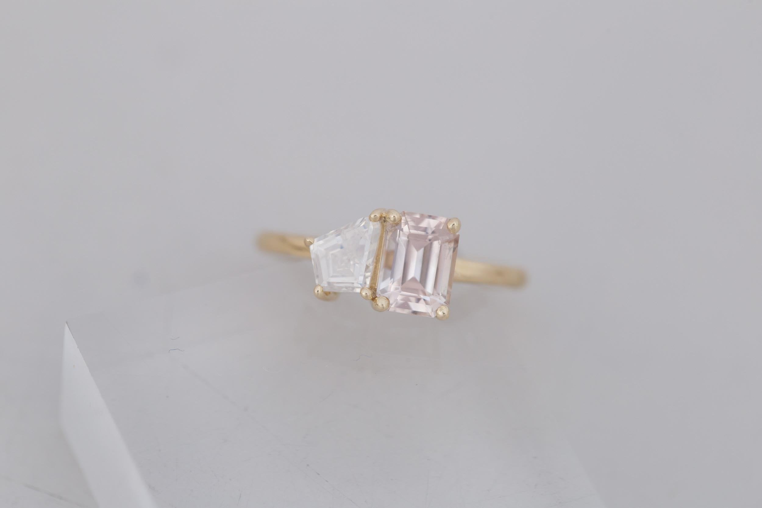 Liana Ring | Blush Sapphire + Kite Diamond Engagement Ring 1.58 ct | 14k Recycled Gold | One of a Kind