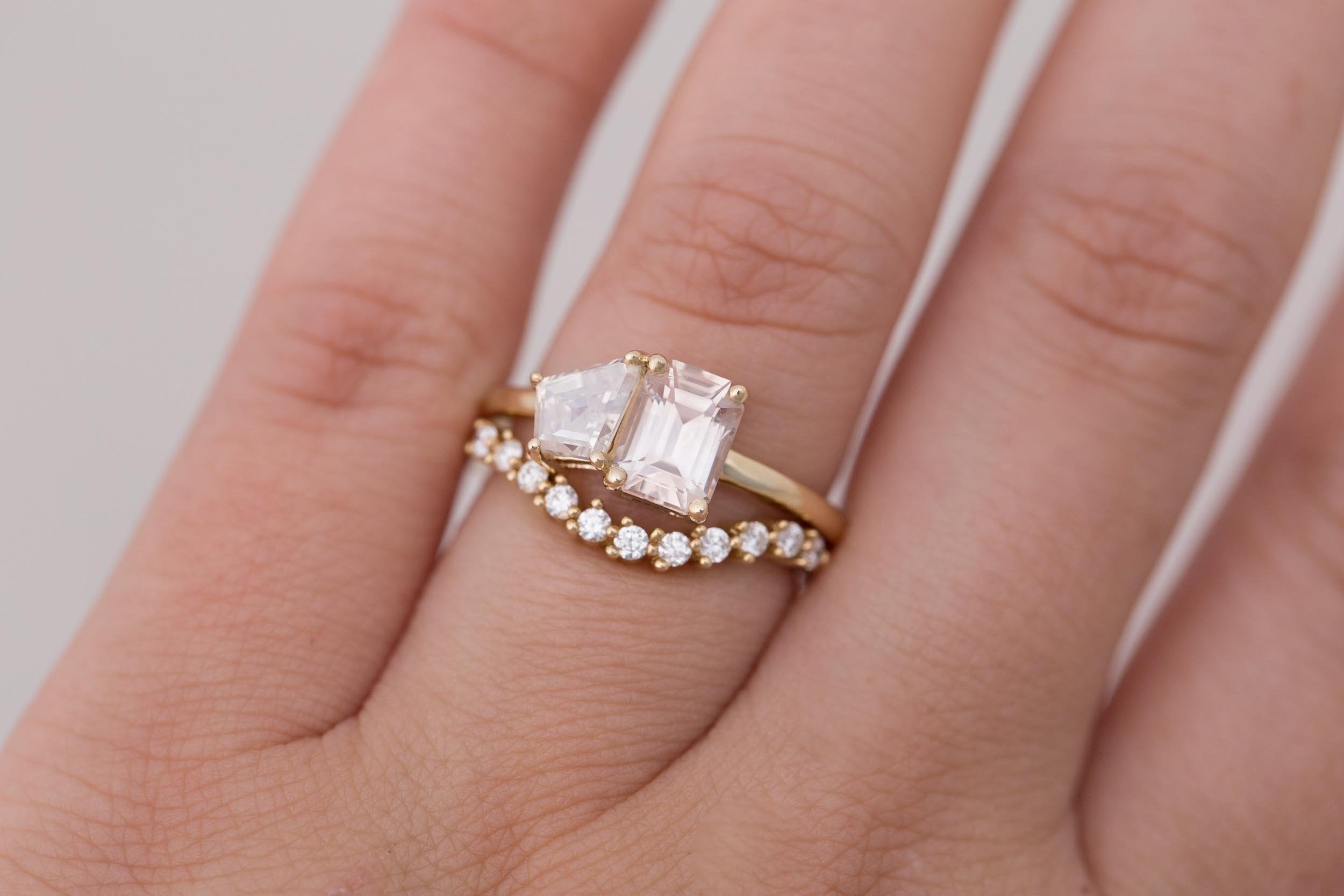 Liana Ring | Blush Sapphire + Kite Diamond Engagement Ring 1.58 ct | 14k Recycled Gold | One of a Kind