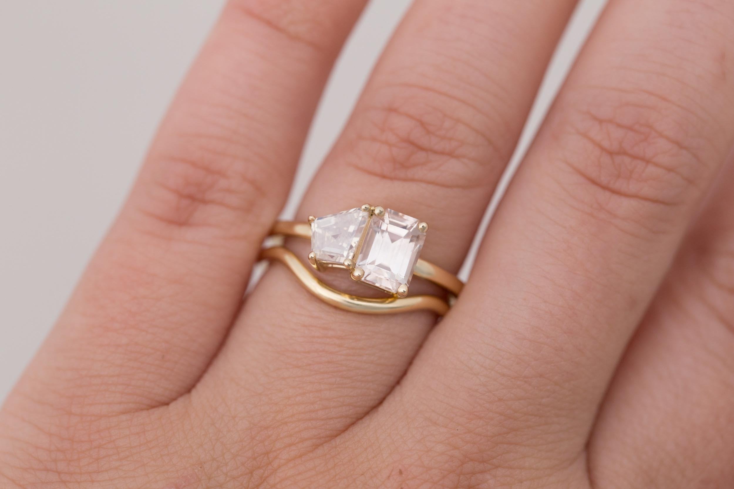 Liana Ring | Blush Sapphire + Kite Diamond Engagement Ring 1.58 ct | 14k Recycled Gold | One of a Kind