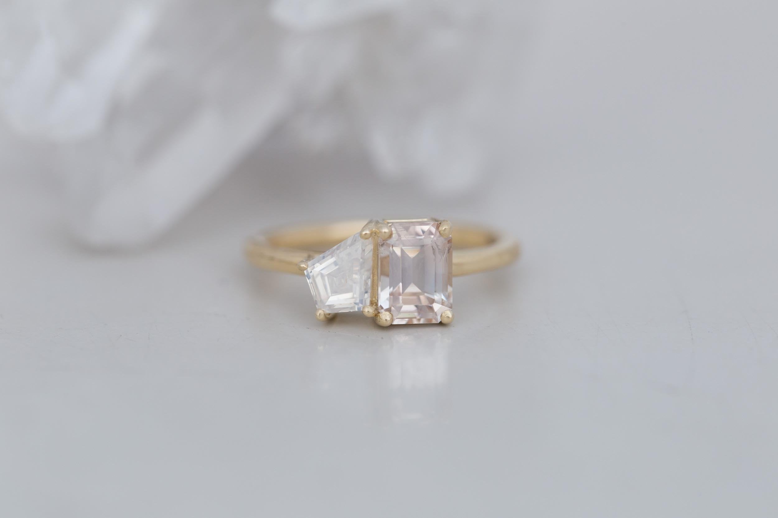Liana Ring | Blush Sapphire + Kite Diamond Engagement Ring 1.58 ct | 14k Recycled Gold | One of a Kind