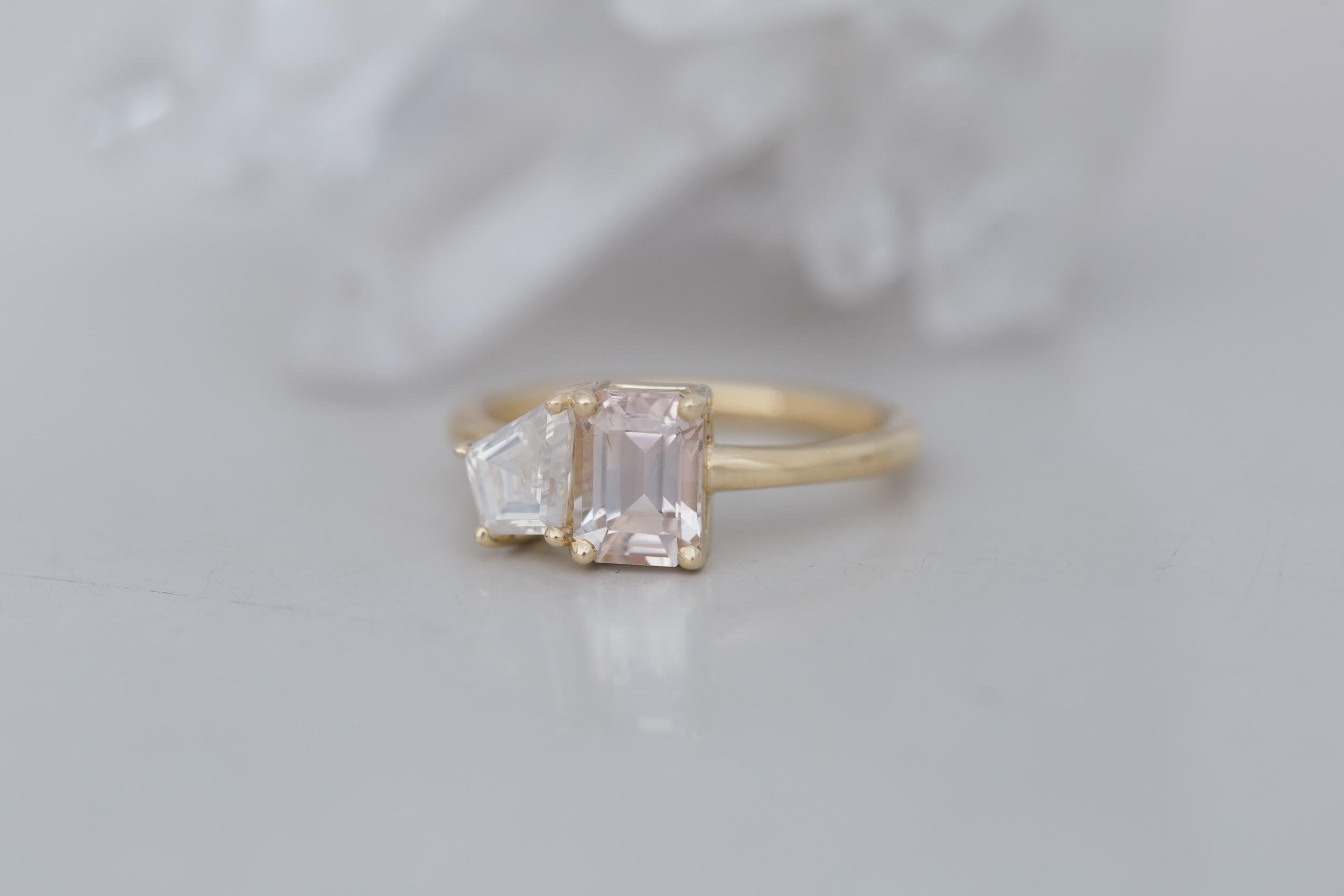 Liana Ring | Blush Sapphire + Kite Diamond Engagement Ring 1.58 ct | 14k Recycled Gold | One of a Kind