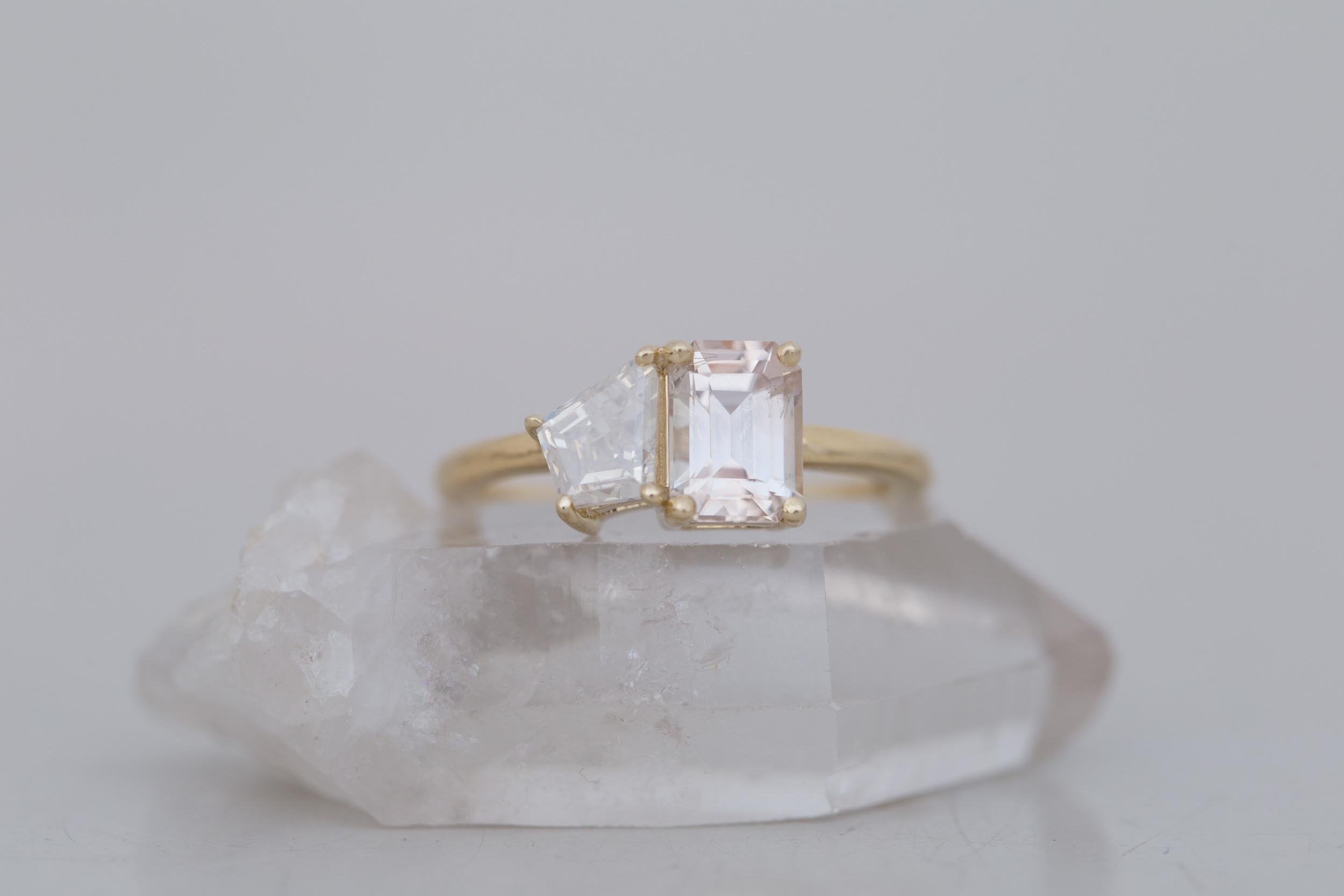 Liana Ring | Blush Sapphire + Kite Diamond Engagement Ring 1.58 ct | 14k Recycled Gold | One of a Kind