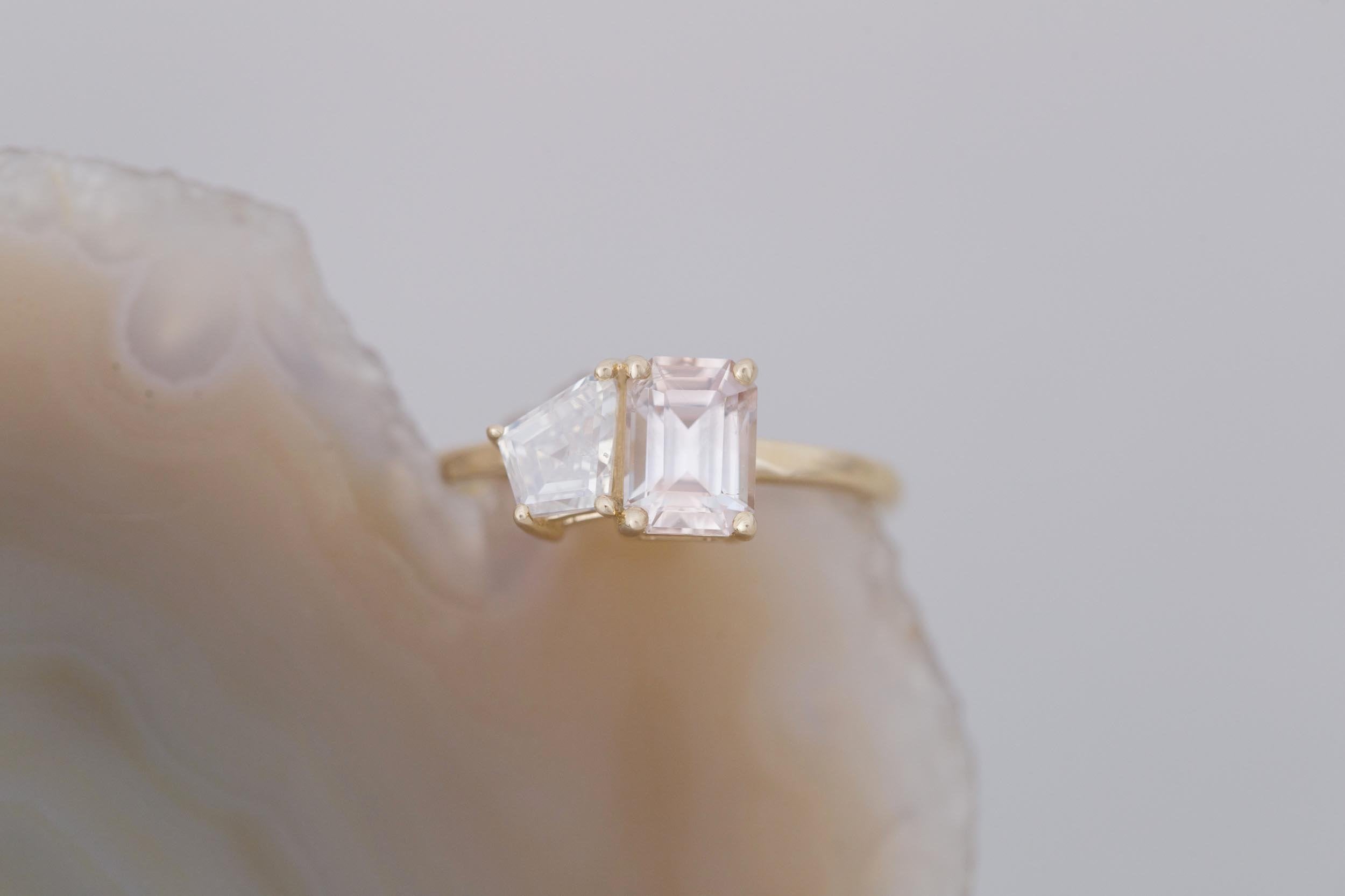 Liana Ring | Blush Sapphire + Kite Diamond Engagement Ring 1.58 ct | 14k Recycled Gold | One of a Kind