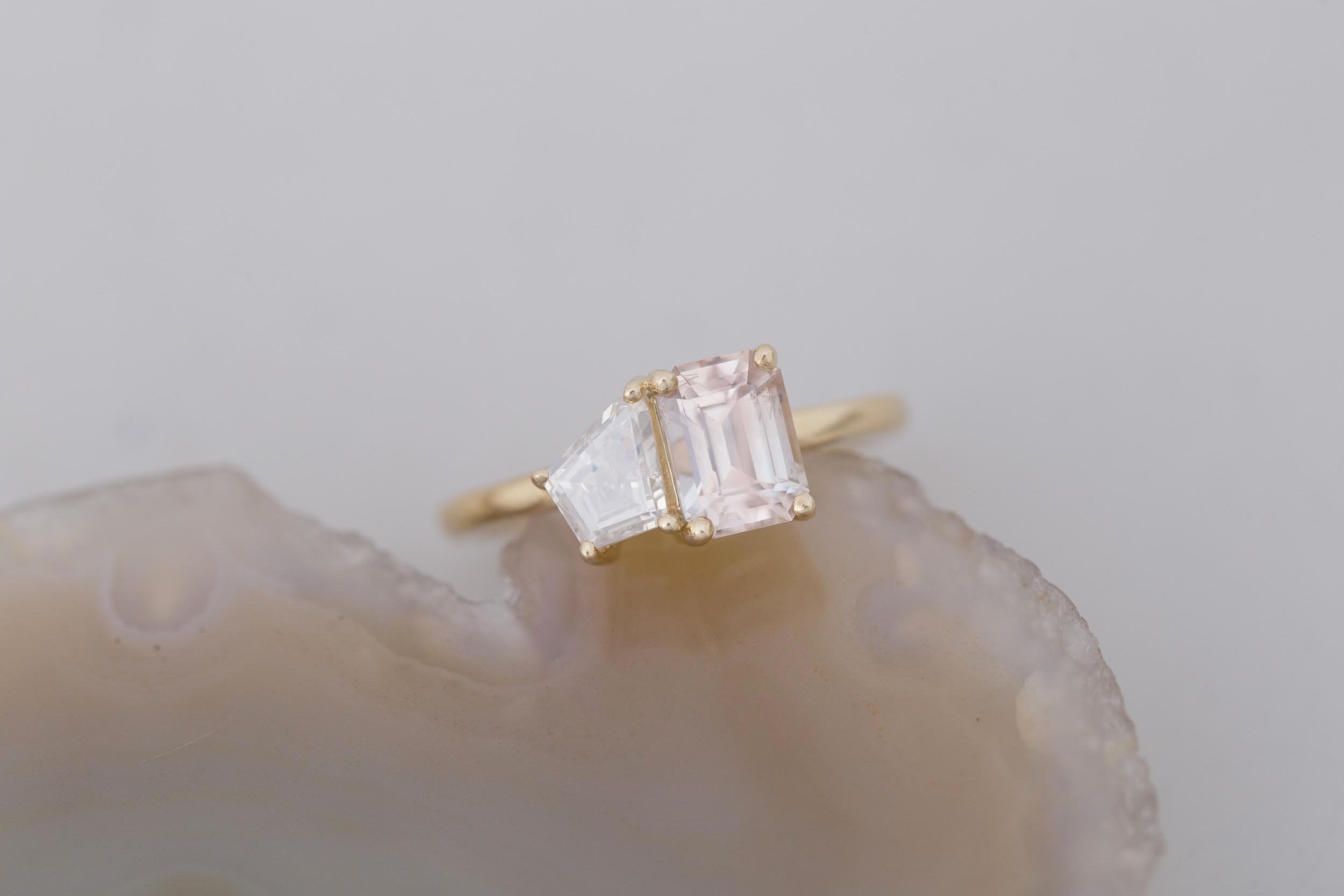 Liana Ring | Blush Sapphire + Kite Diamond Engagement Ring 1.58 ct | 14k Recycled Gold | One of a Kind