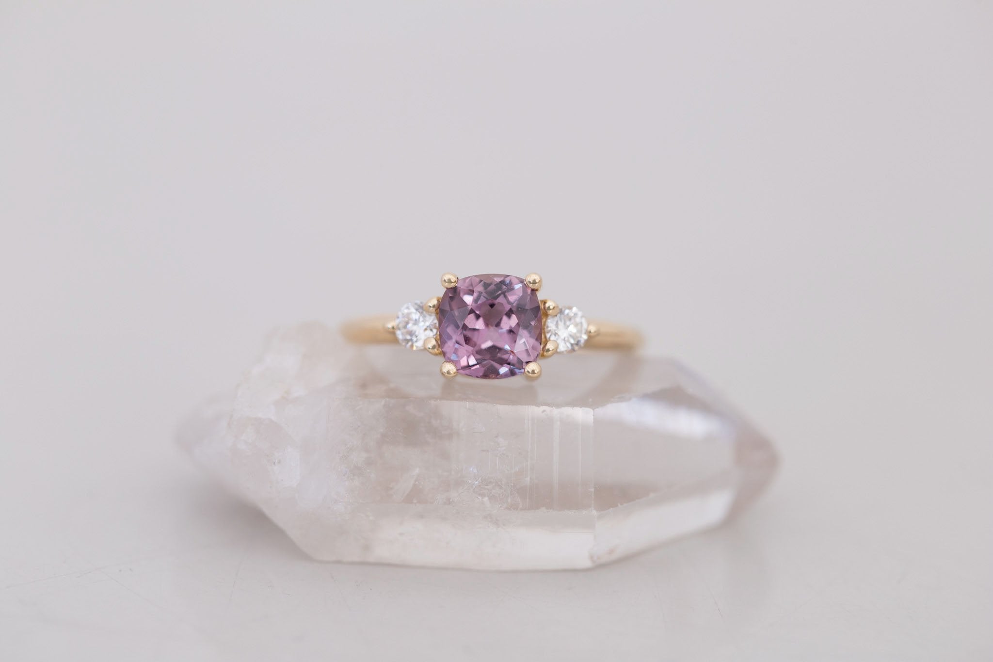 Maeve Ring | Maroon Cushion Sapphire + Round Diamond Accent Engagement Ring 1.58 ct | 14k Recycled Gold | One of a Kind