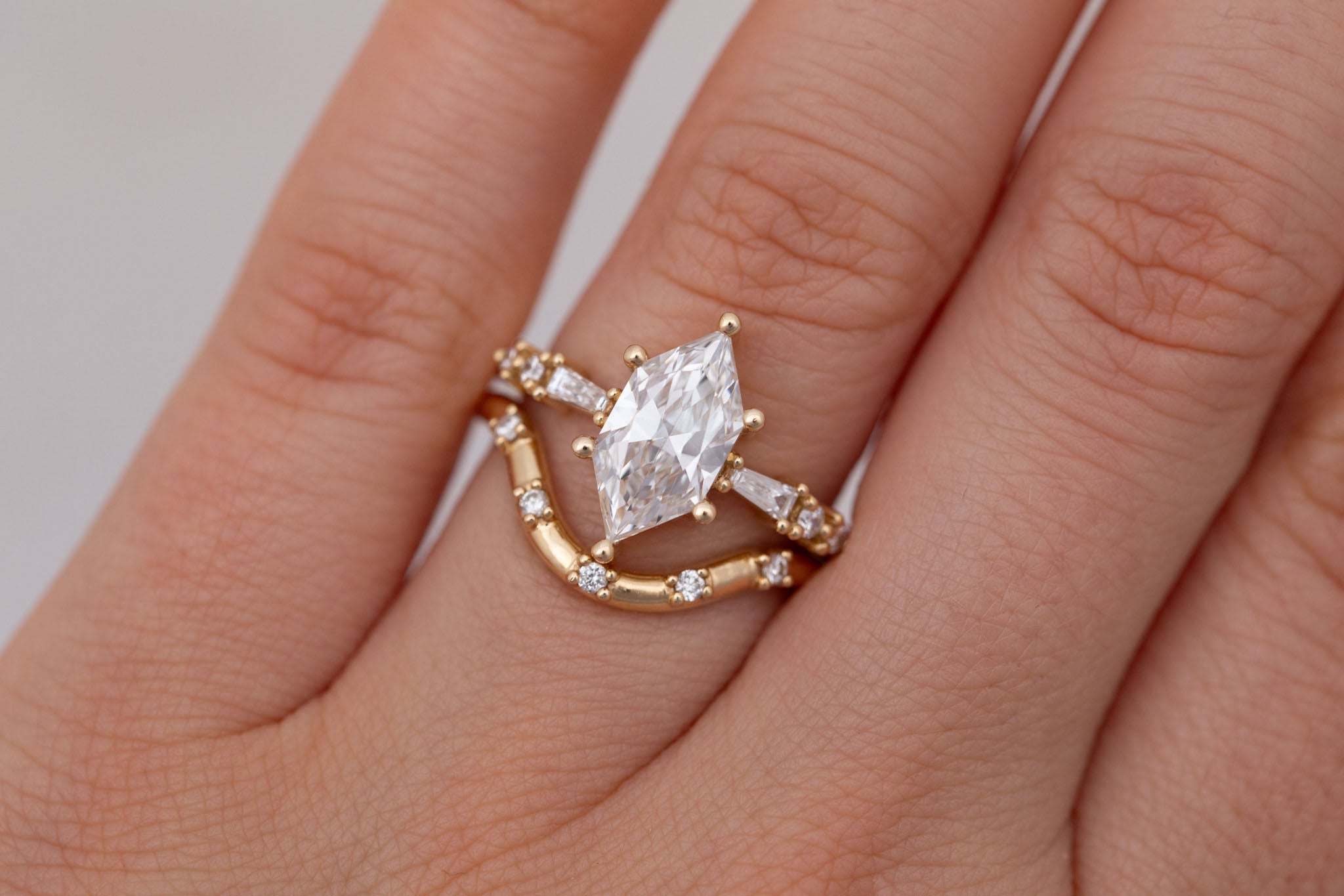 Liesel Ring | Lab Duchess Cut Diamond + Lab Diamond Baguette Accent Engagement Ring 1.58 ct | 14k Recycled Gold | One of a Kind