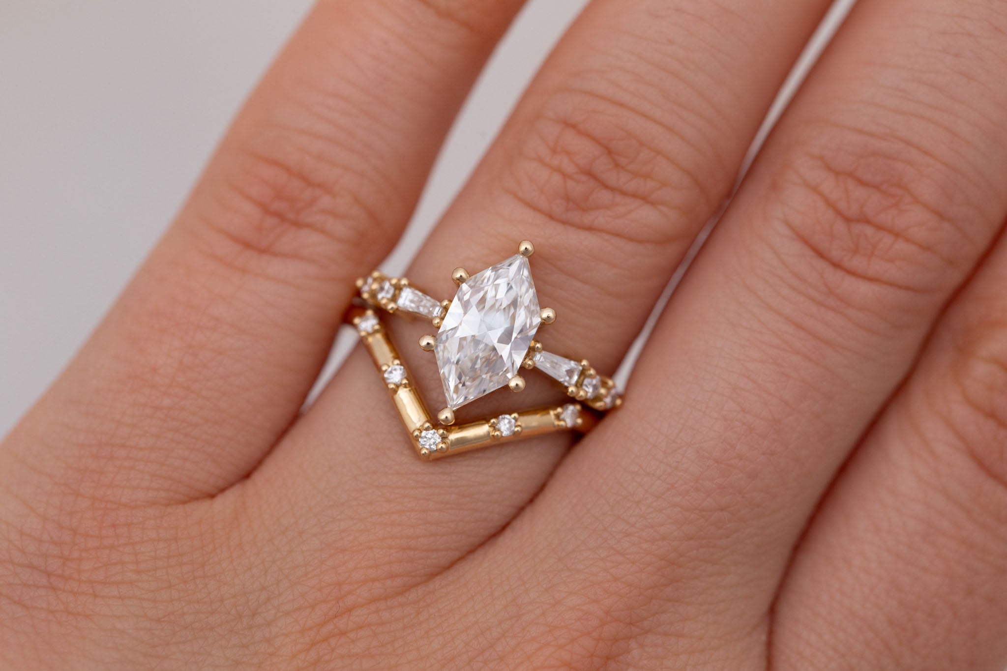 Liesel Ring | Lab Duchess Cut Diamond + Lab Diamond Baguette Accent Engagement Ring 1.58 ct | 14k Recycled Gold | One of a Kind