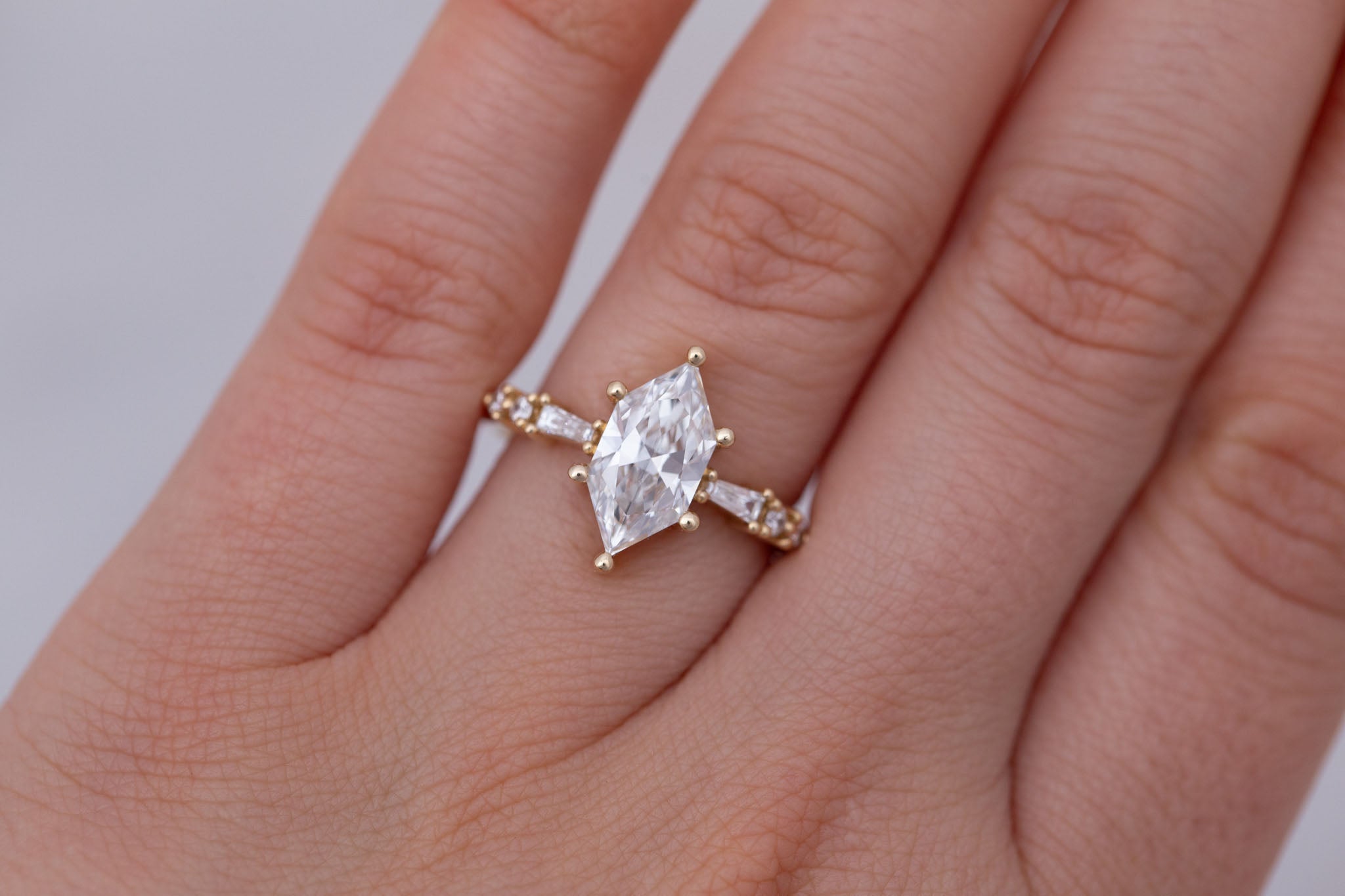 Liesel Ring | Lab Duchess Cut Diamond + Lab Diamond Baguette Accent Engagement Ring 1.58 ct | 14k Recycled Gold | One of a Kind