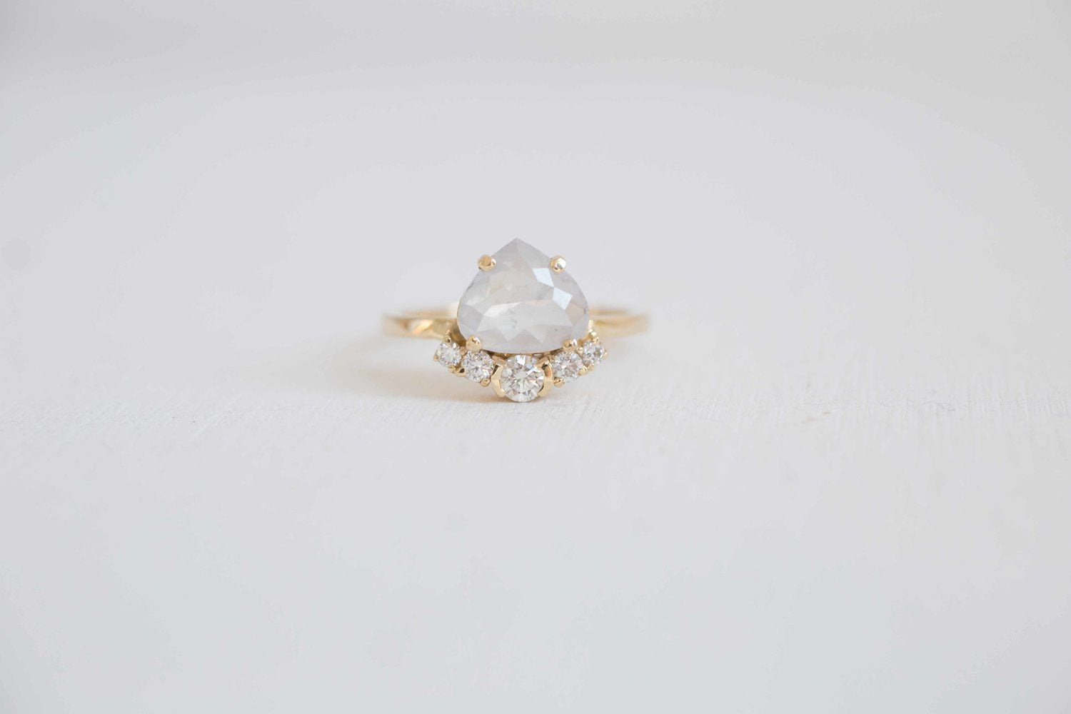 Opalescent Pear Rose Cut Diamond + Diamond Cluster Engagement Ring | 14k Recycled Gold | One of a Kind