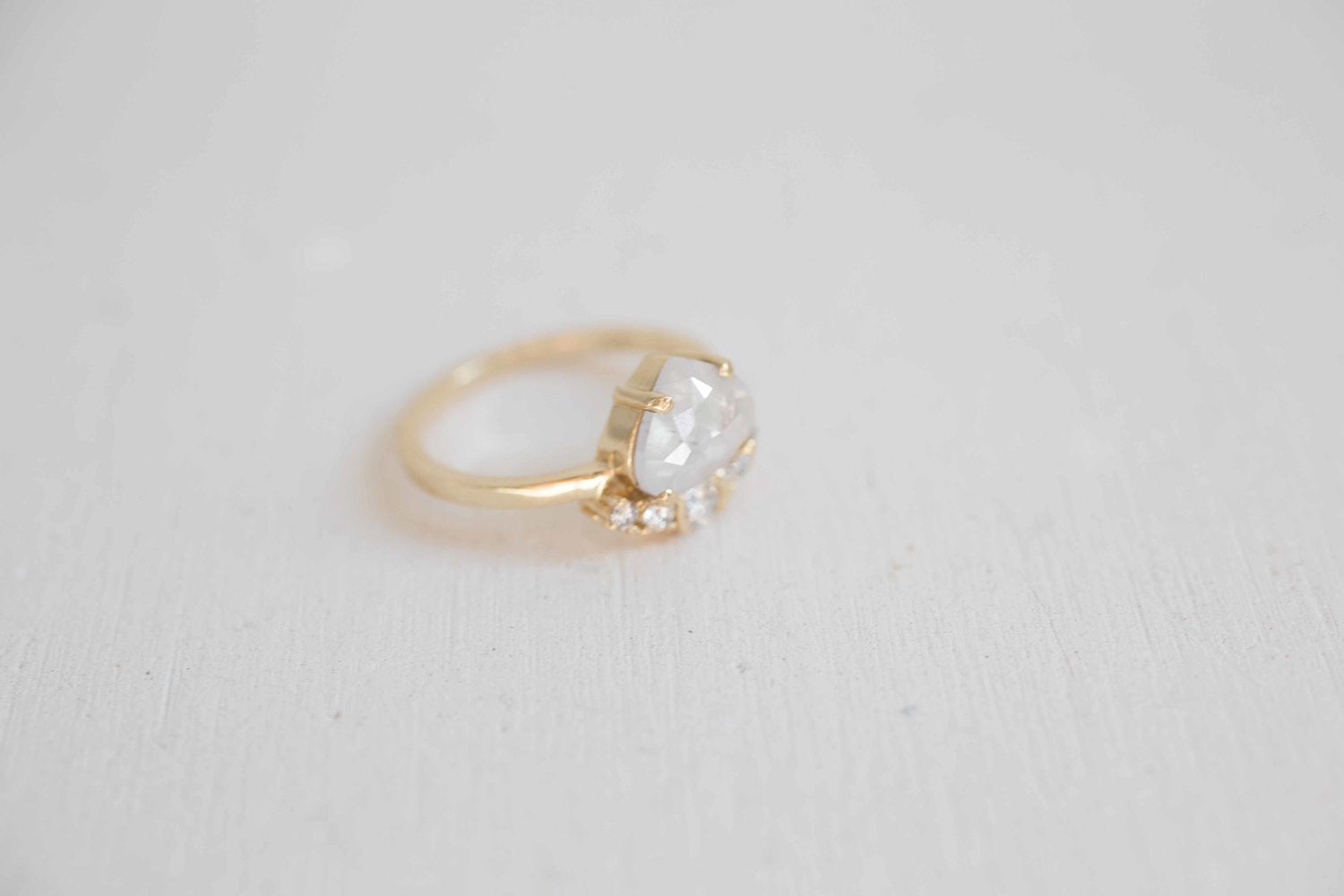 Opalescent Pear Rose Cut Diamond + Diamond Cluster Engagement Ring | 14k Recycled Gold | One of a Kind