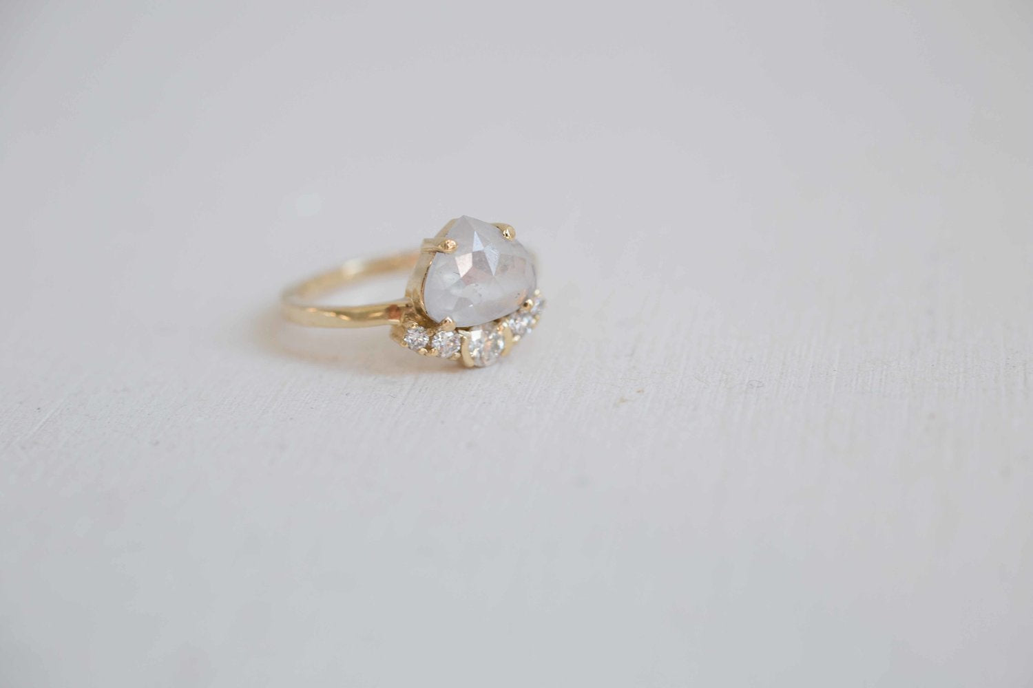 Opalescent Pear Rose Cut Diamond + Diamond Cluster Engagement Ring | 14k Recycled Gold | One of a Kind