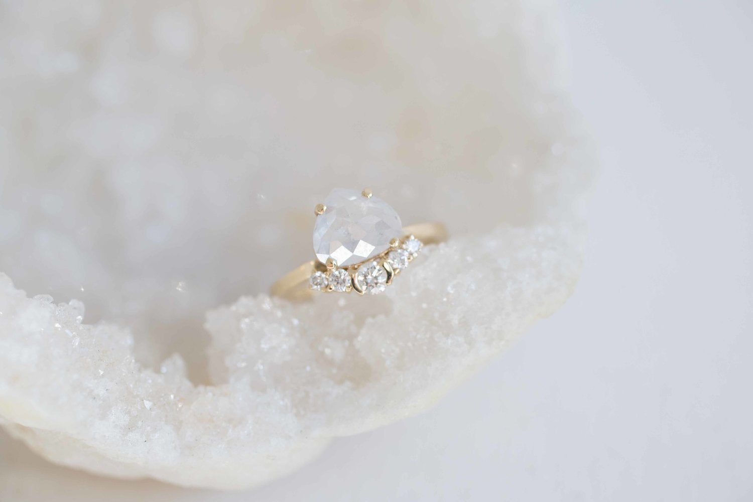Opalescent Pear Rose Cut Diamond + Diamond Cluster Engagement Ring | 14k Recycled Gold | One of a Kind