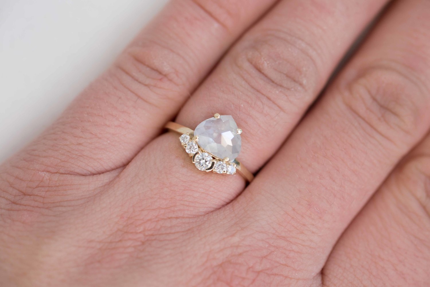 Opalescent Pear Rose Cut Diamond + Diamond Cluster Engagement Ring | 14k Recycled Gold | One of a Kind