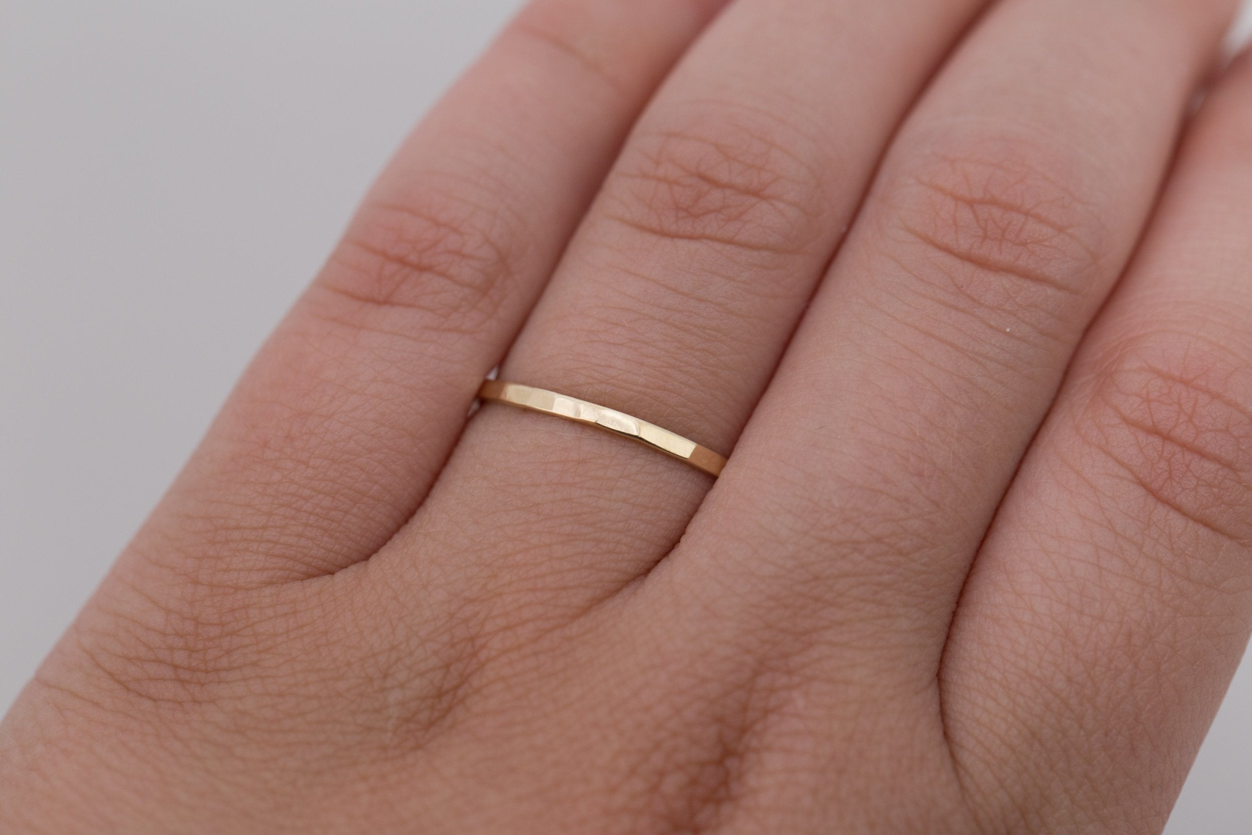 1.5 x 1 mm Hammered Flat Band | 14k Recycled Gold