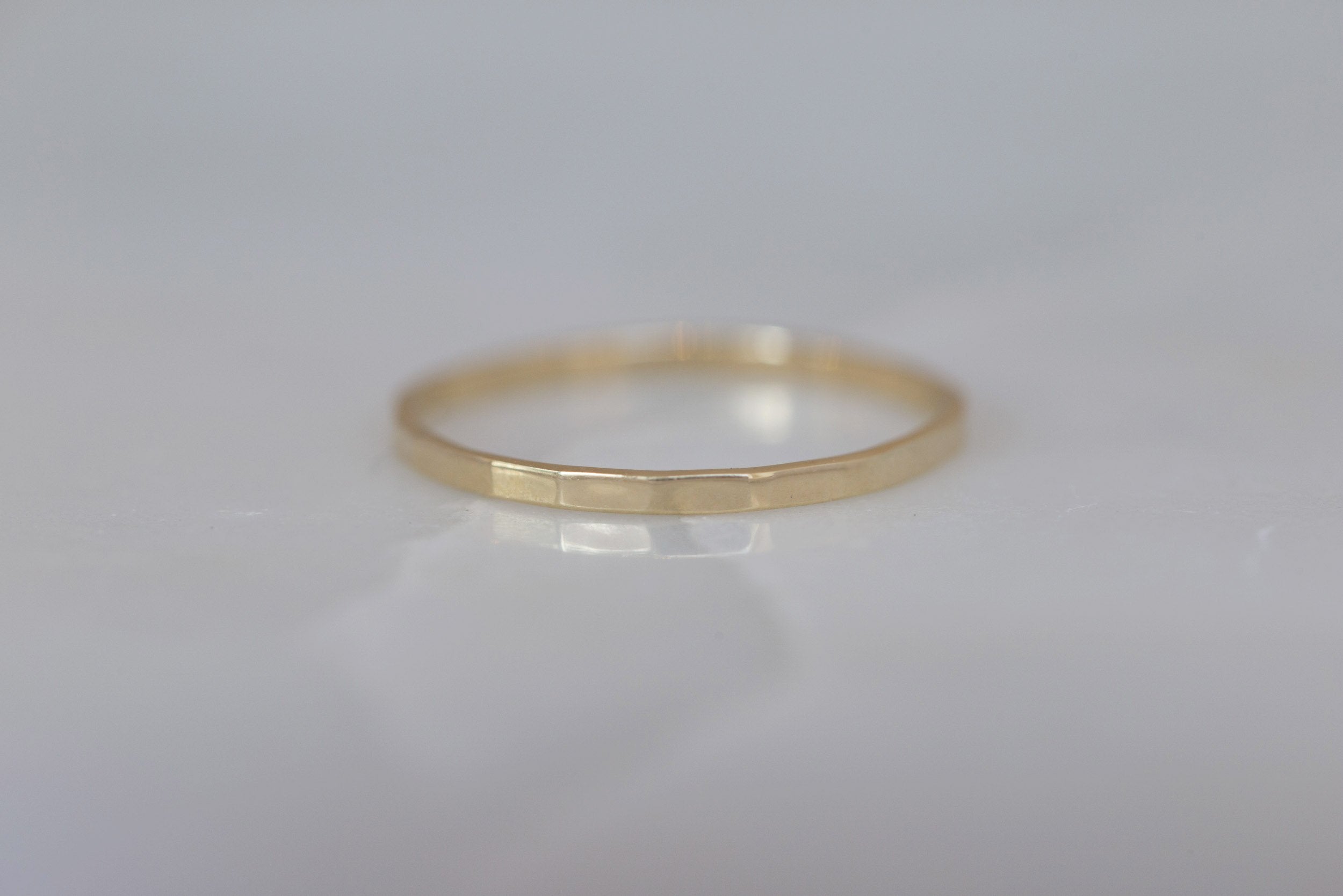 1.5 x 1 mm Hammered Flat Band | 14k Recycled Gold