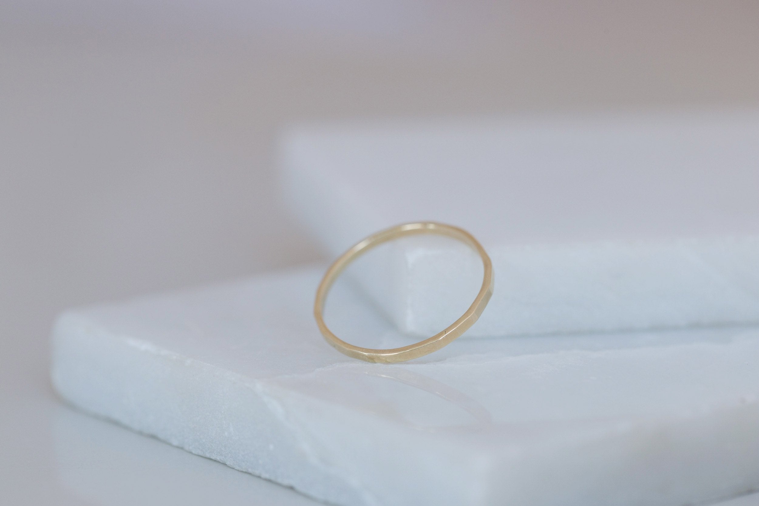 1.5 x 1 mm Hammered Flat Band | 14k Recycled Gold