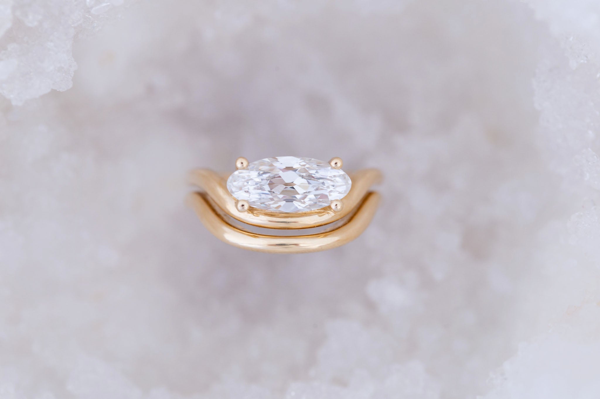 Hayes Ring | Lab Moval Solitaire + Double Curved Band Engagement Ring 1.61 ct | 14k Recycled Gold | One of a Kind