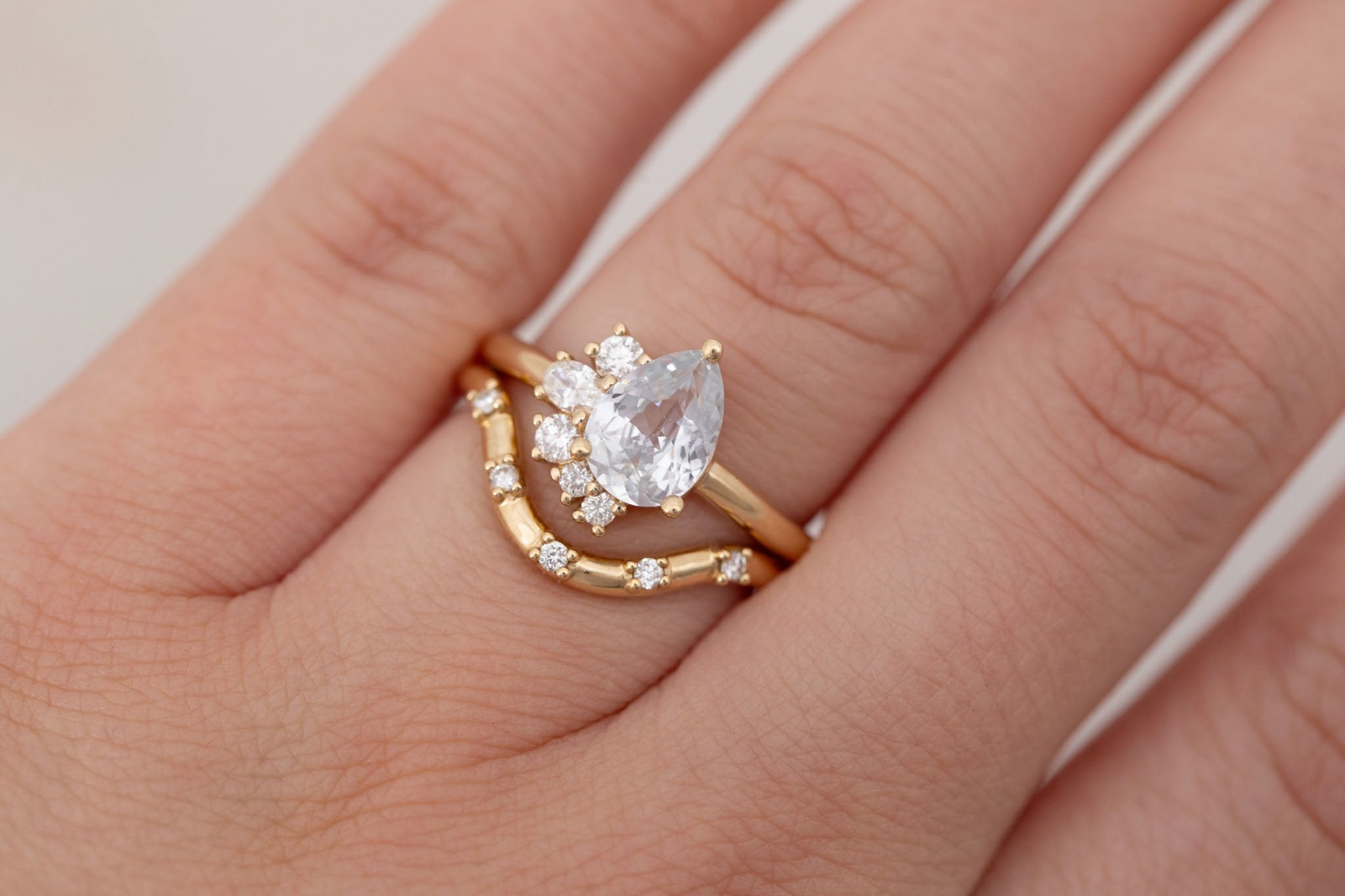 Evaline Ring | Icy Blue Sapphire + Asymmetrical Diamond Cluster Engagement Ring 1.62 ct | 14k Recycled Gold | One of a Kind