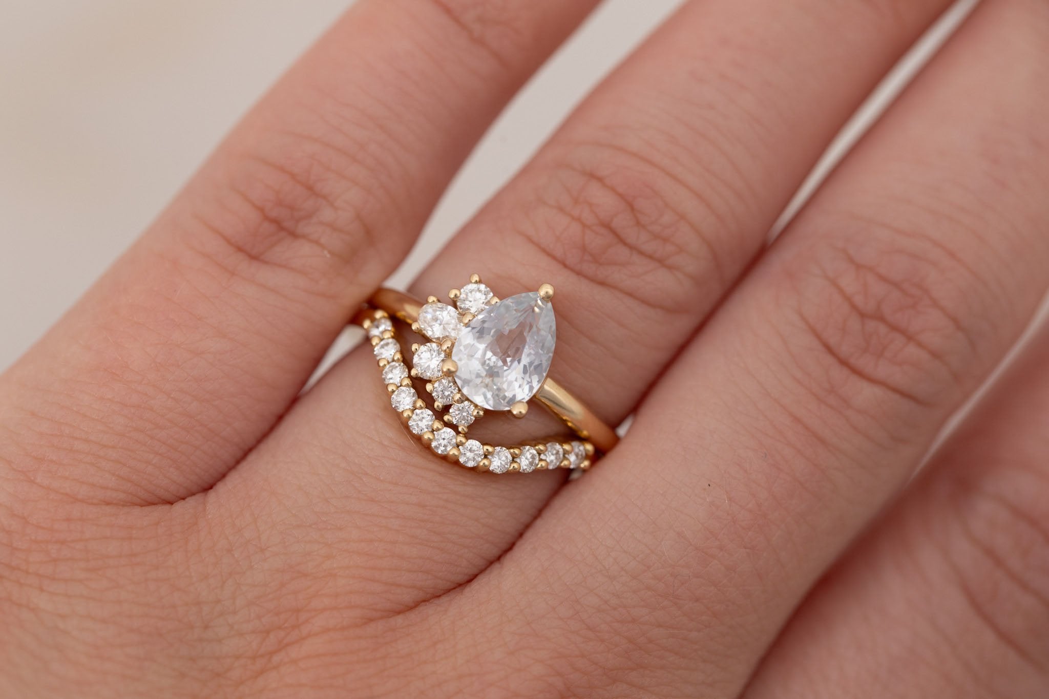Evaline Ring | Icy Blue Sapphire + Asymmetrical Diamond Cluster Engagement Ring 1.62 ct | 14k Recycled Gold | One of a Kind
