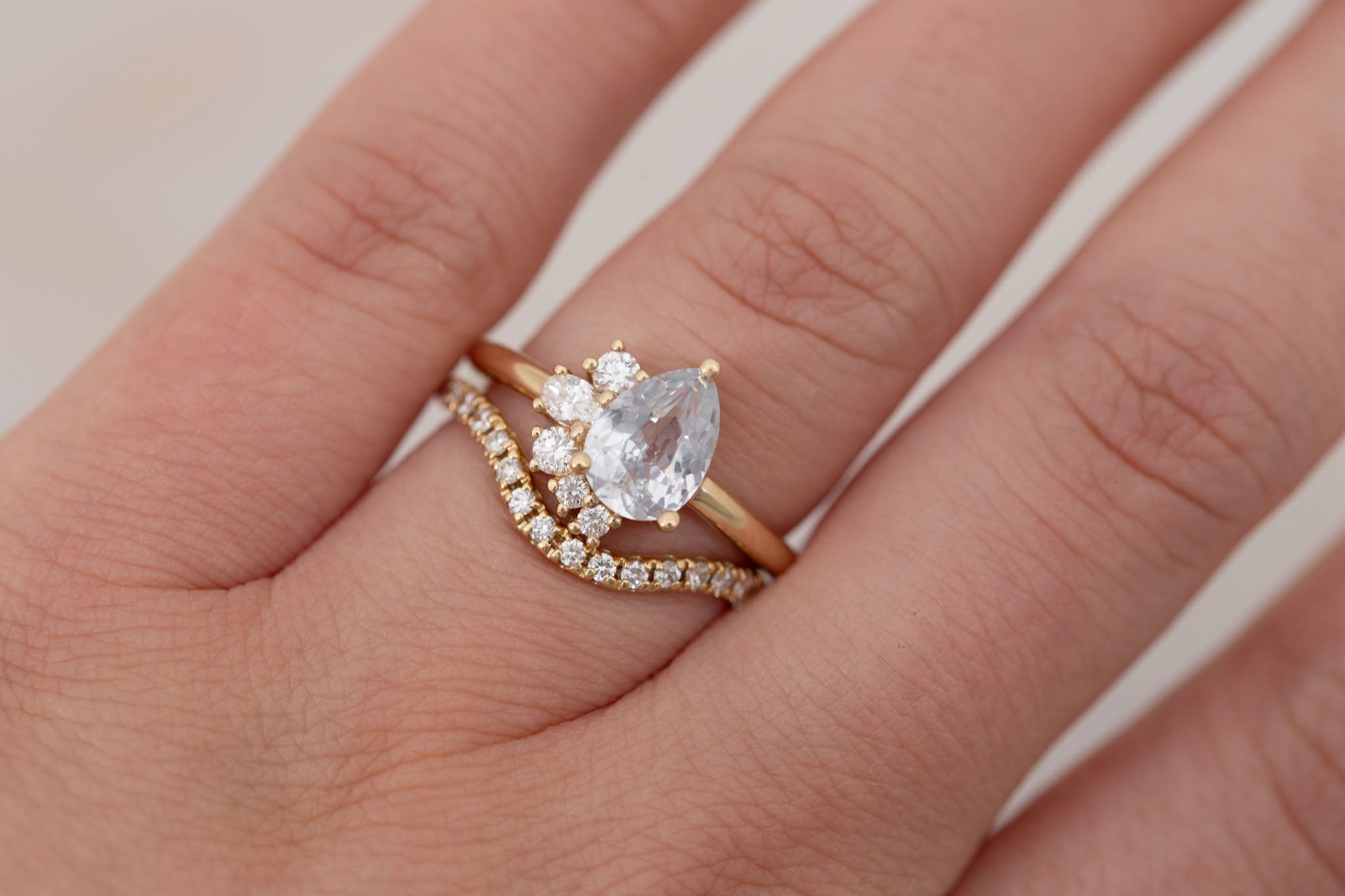 Evaline Ring | Icy Blue Sapphire + Asymmetrical Diamond Cluster Engagement Ring 1.62 ct | 14k Recycled Gold | One of a Kind