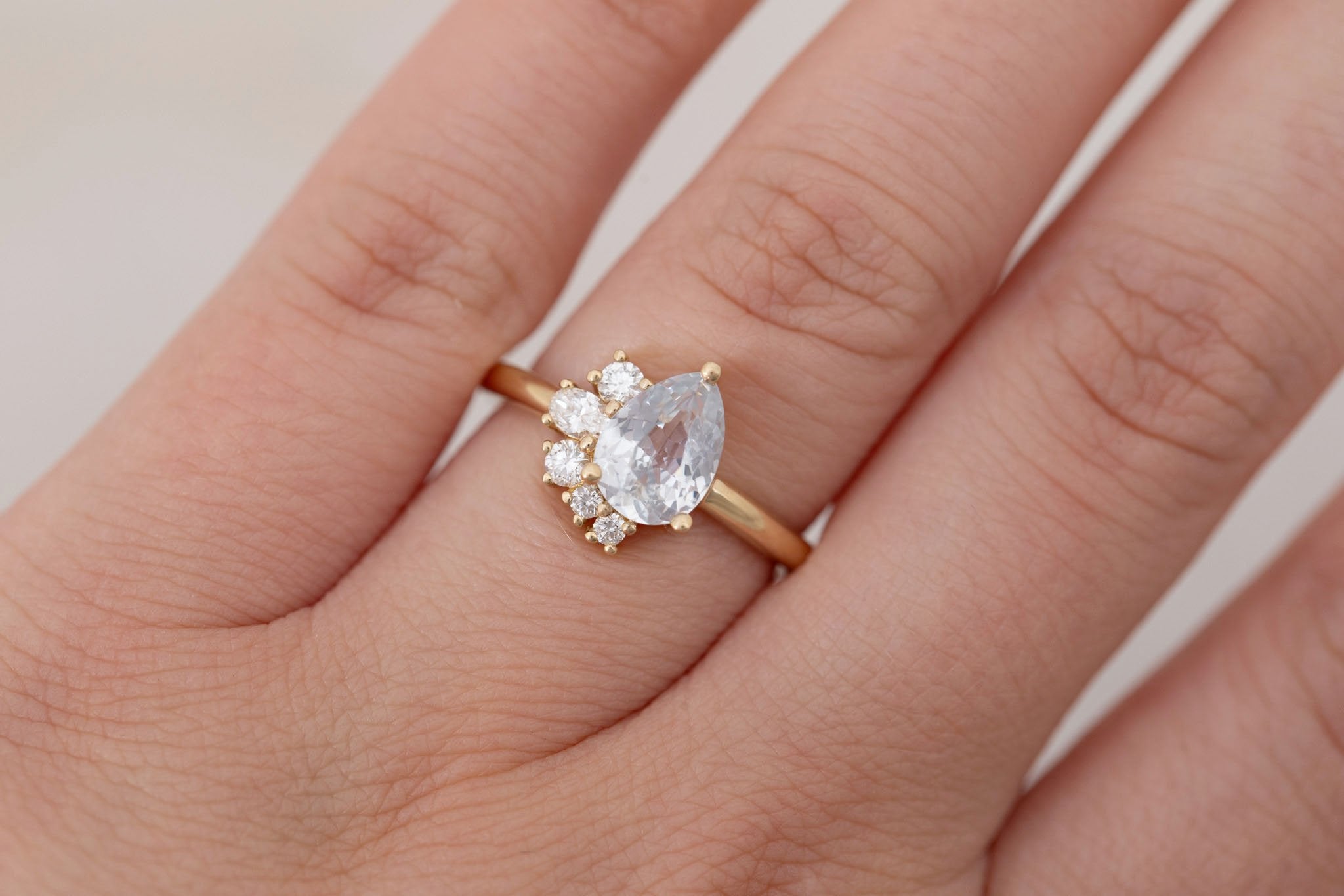 Evaline Ring | Icy Blue Sapphire + Asymmetrical Diamond Cluster Engagement Ring 1.62 ct | 14k Recycled Gold | One of a Kind