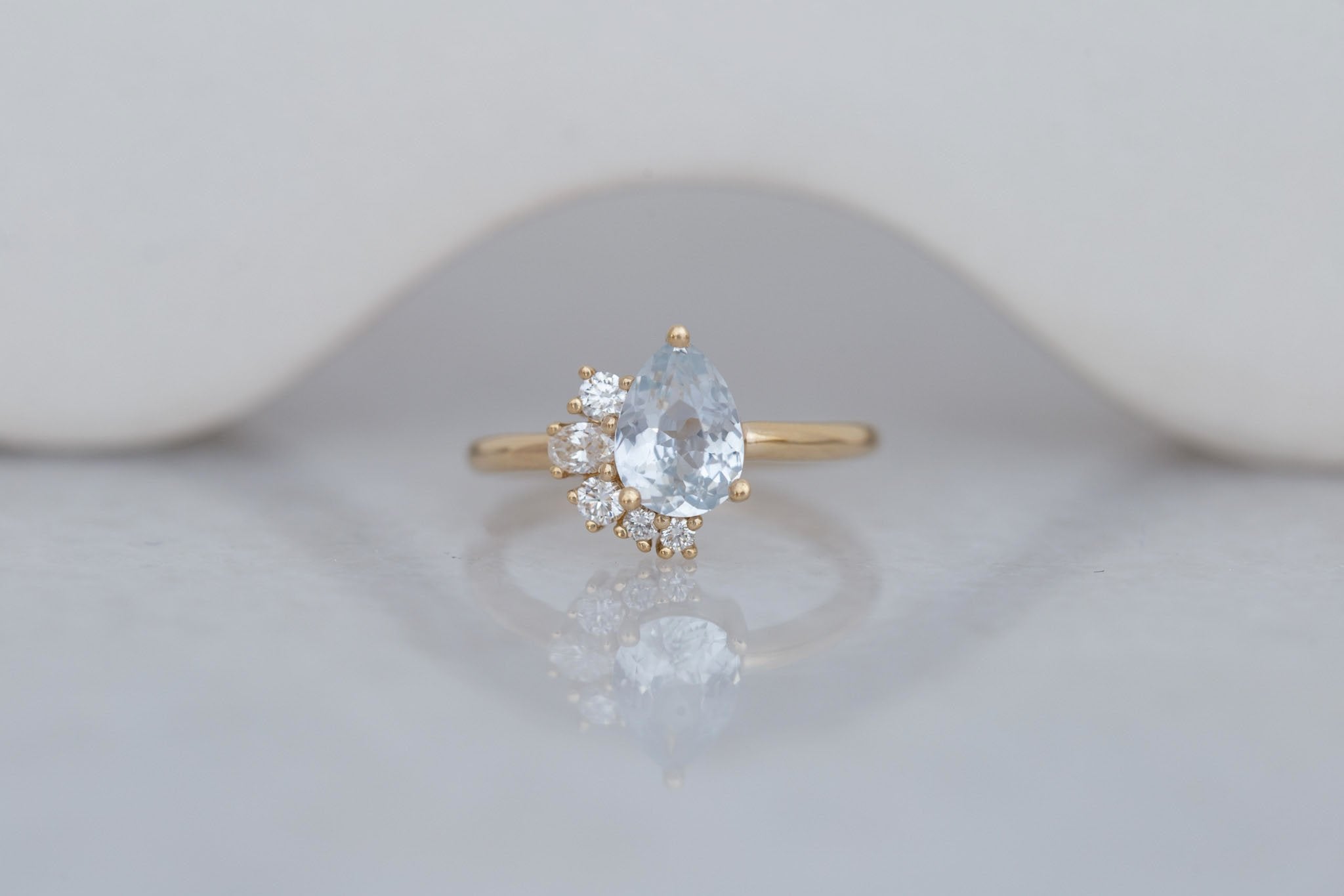 Evaline Ring | Icy Blue Sapphire + Asymmetrical Diamond Cluster Engagement Ring 1.62 ct | 14k Recycled Gold | One of a Kind