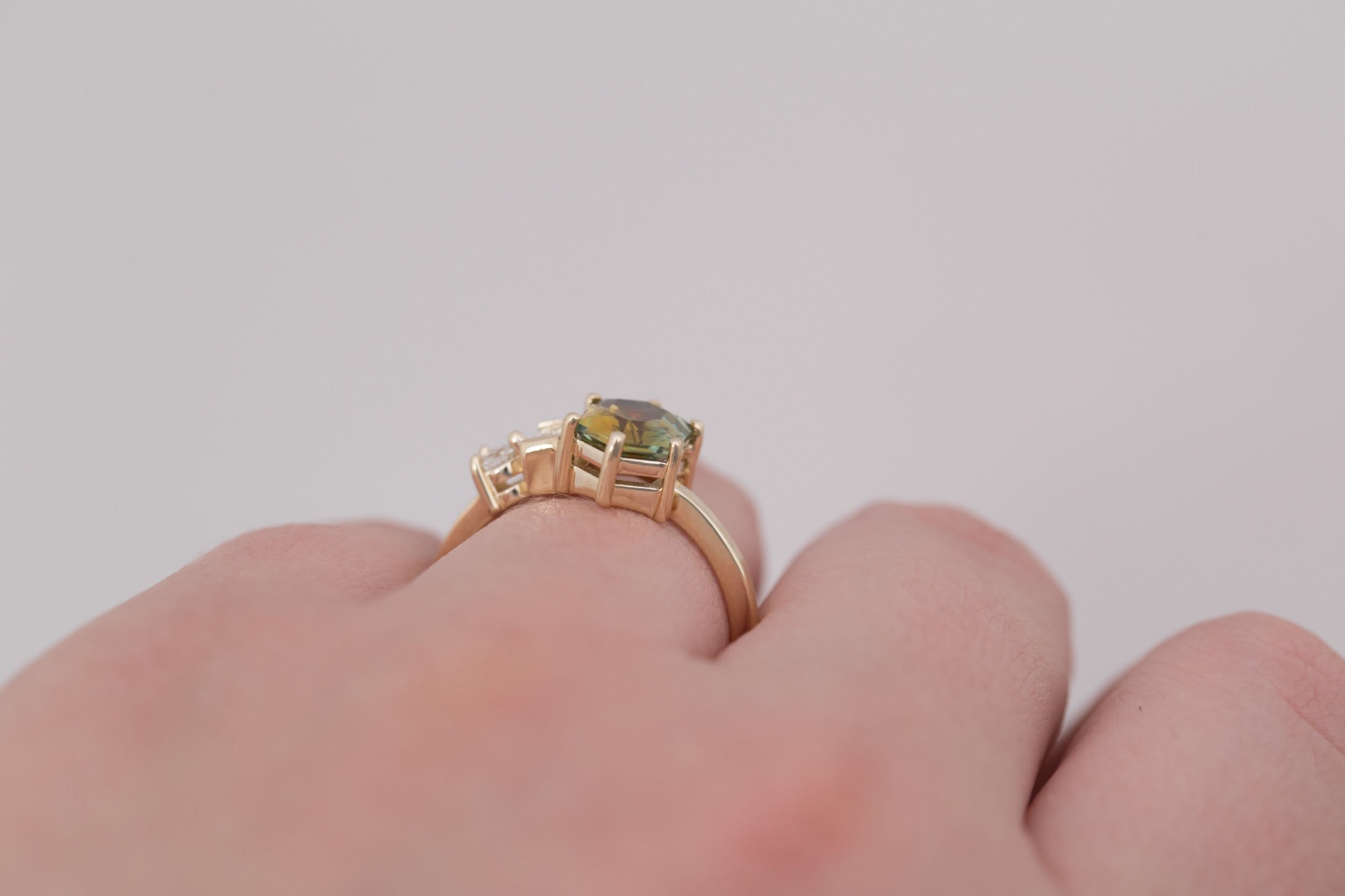 Sireli Ring | Hexagon Bicolor Montana Sapphire + Diamond Cluster Engagement Ring 1.63 ct | 14k Recycled Gold | One of a Kind