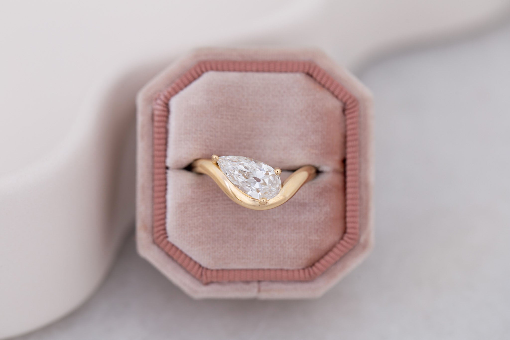 Townes Ring | Lab Pear Cut Diamond Solitaire Curved Band Engagement Ring + Wedding Band Set 1.63 ct | 14k Recycled Gold | One of a Kind