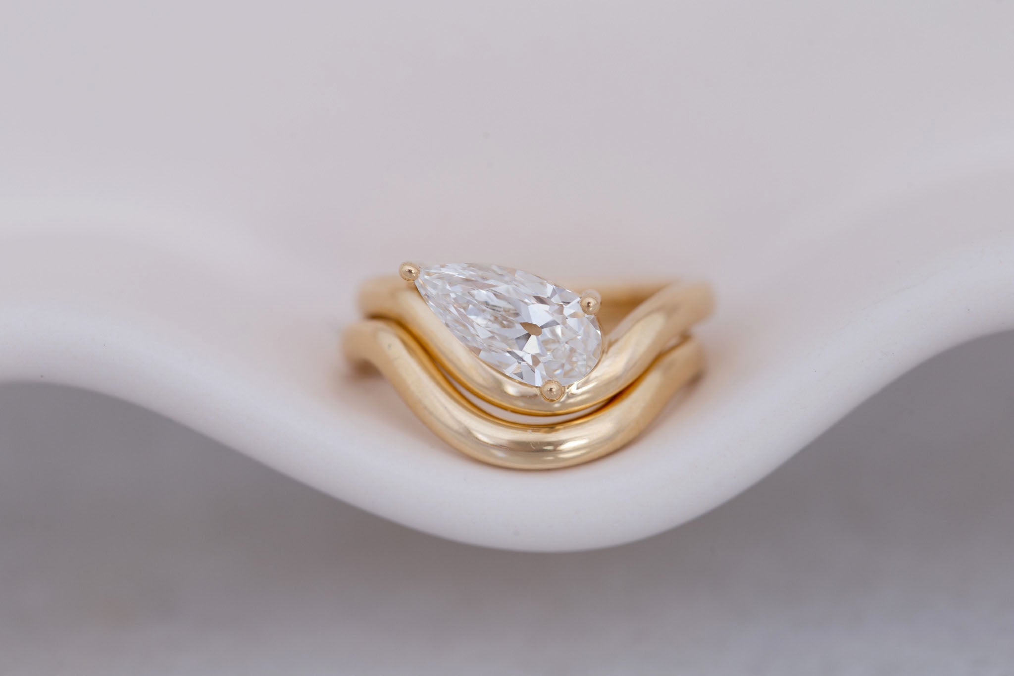 Townes Ring | Lab Pear Cut Diamond Solitaire Curved Band Engagement Ring + Wedding Band Set 1.63 ct | 14k Recycled Gold | One of a Kind