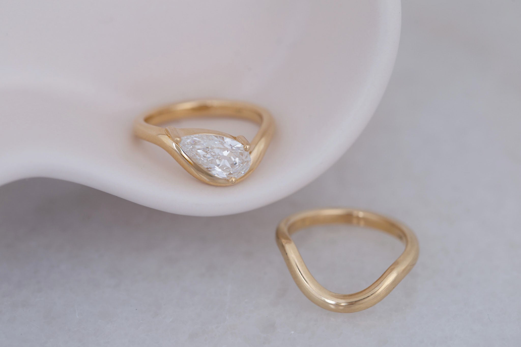 Townes Ring | Lab Pear Cut Diamond Solitaire Curved Band Engagement Ring + Wedding Band Set 1.63 ct | 14k Recycled Gold | One of a Kind