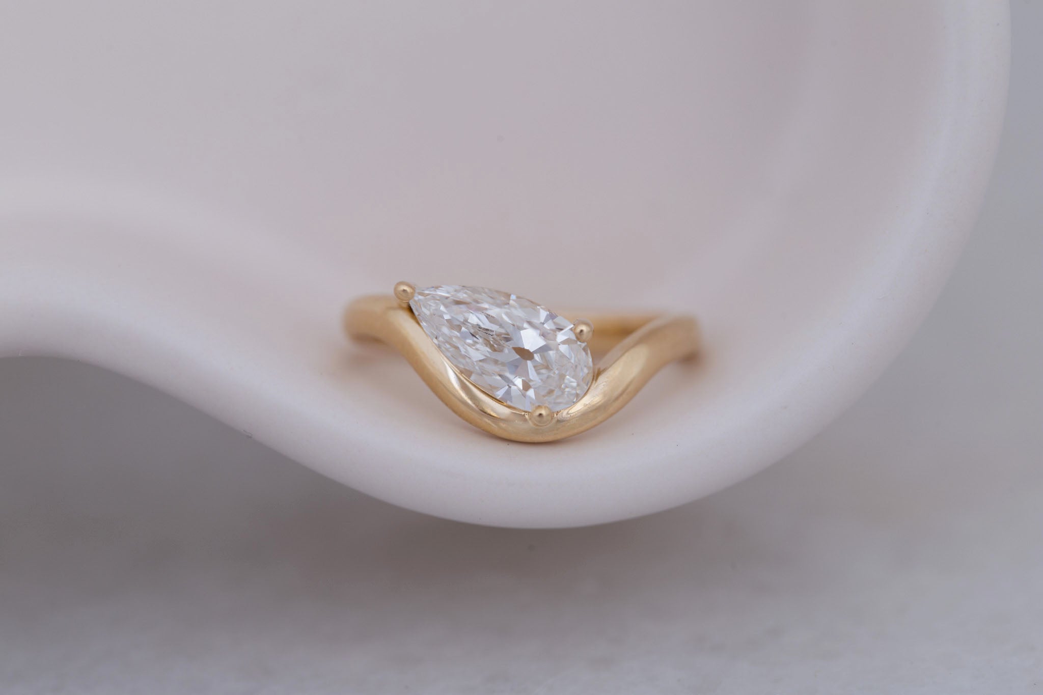 Townes Ring | Lab Pear Cut Diamond Solitaire Curved Band Engagement Ring + Wedding Band Set 1.63 ct | 14k Recycled Gold | One of a Kind