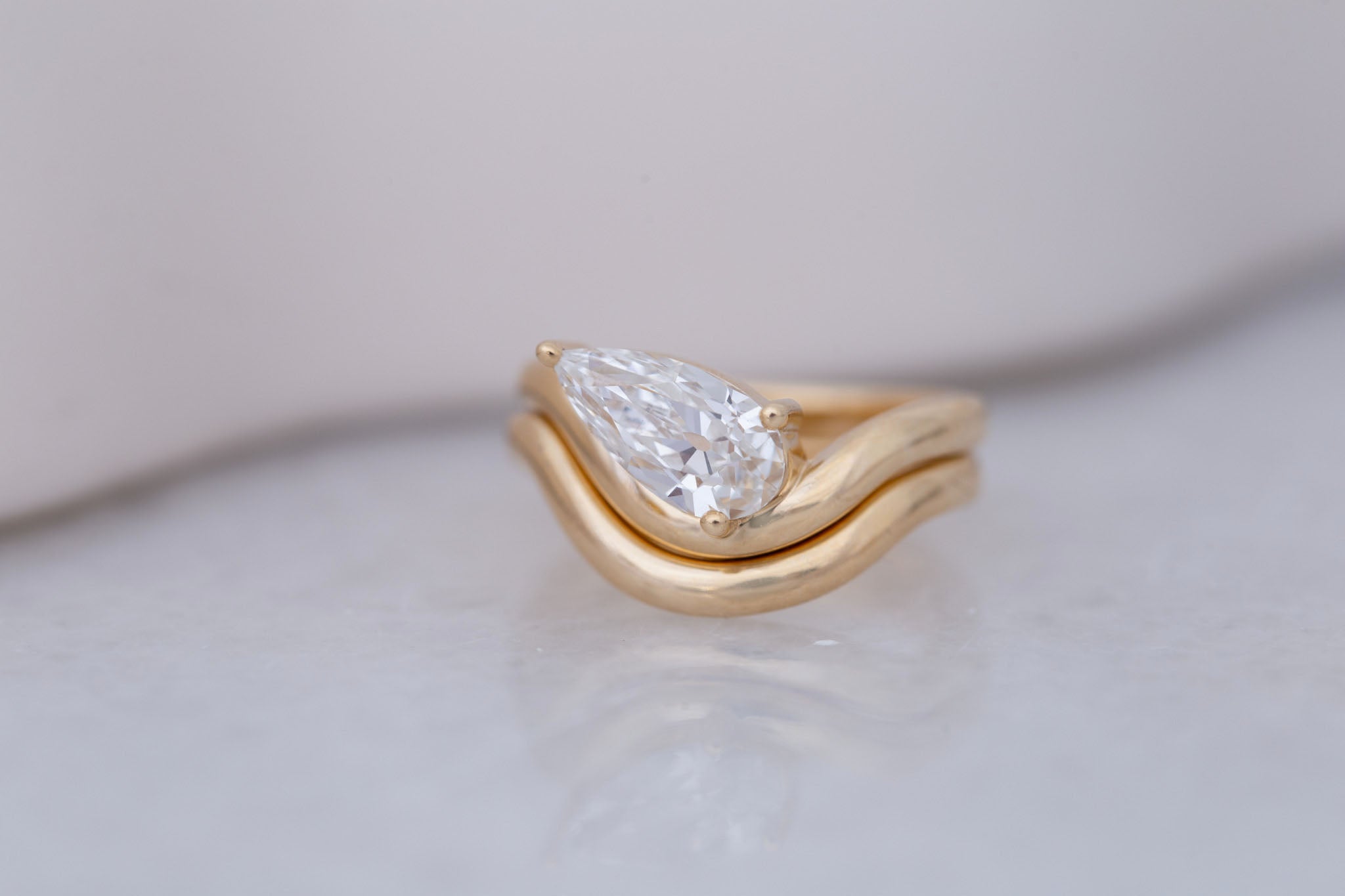 Townes Ring | Lab Pear Cut Diamond Solitaire Curved Band Engagement Ring + Wedding Band Set 1.63 ct | 14k Recycled Gold | One of a Kind