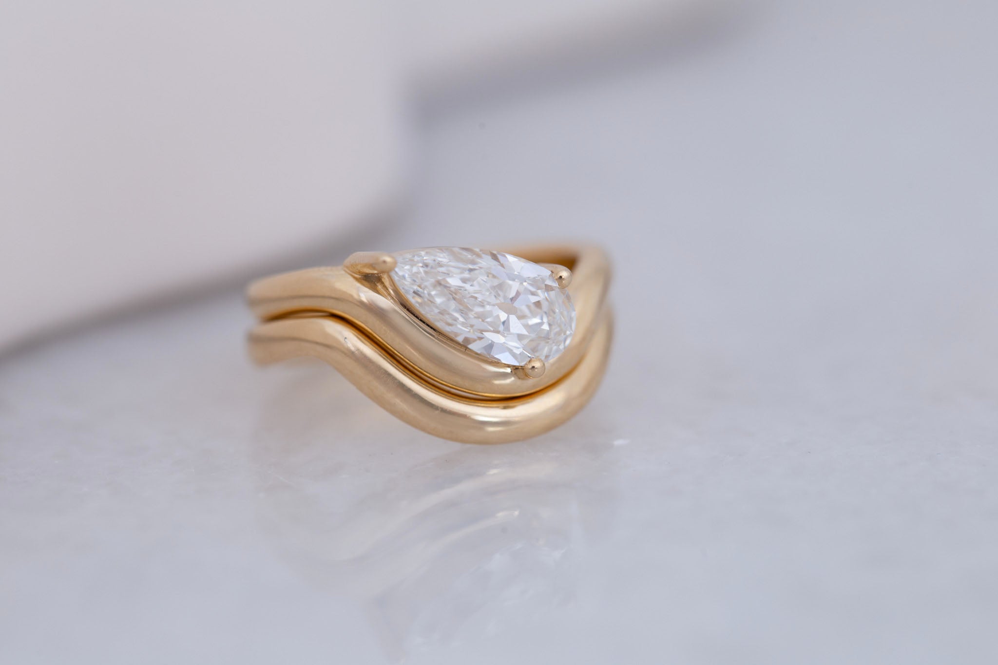 Townes Ring | Lab Pear Cut Diamond Solitaire Curved Band Engagement Ring + Wedding Band Set 1.63 ct | 14k Recycled Gold | One of a Kind