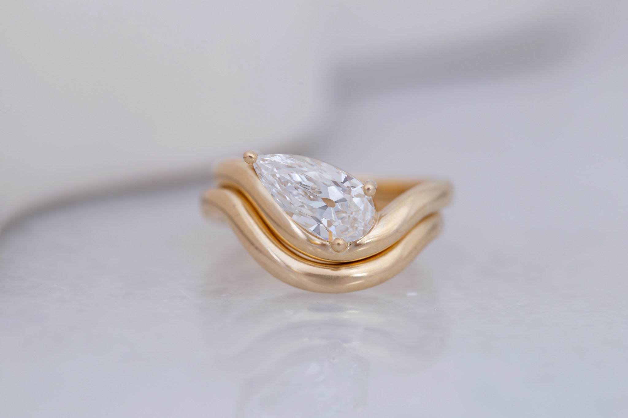 Townes Ring | Lab Pear Cut Diamond Solitaire Curved Band Engagement Ring + Wedding Band Set 1.63 ct | 14k Recycled Gold | One of a Kind