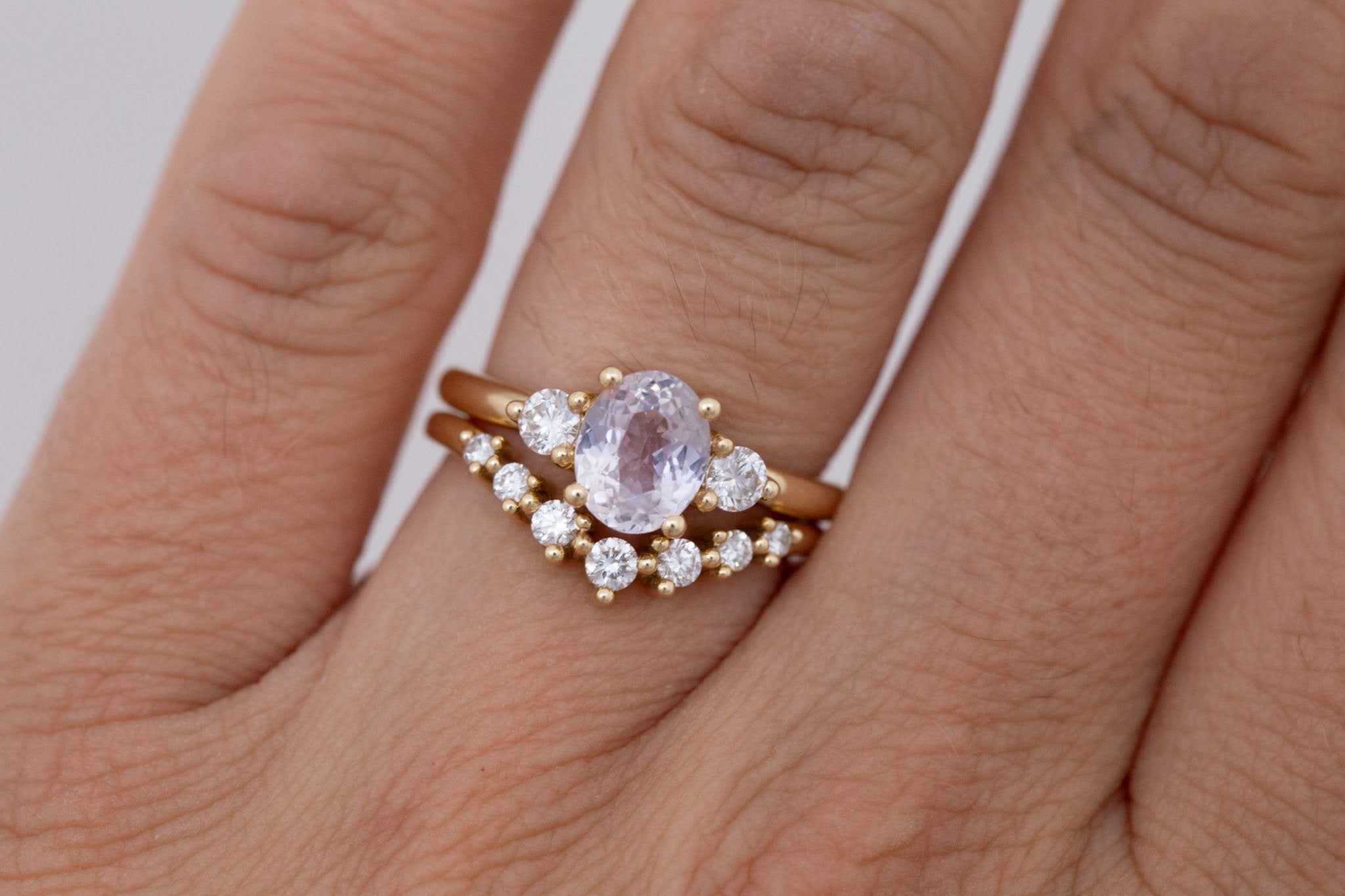 Maeve Ring | Lavender Oval Sapphire + Round Diamond Accent Engagement Ring 1.66 ct | 14k Recycled Gold | One of a Kind