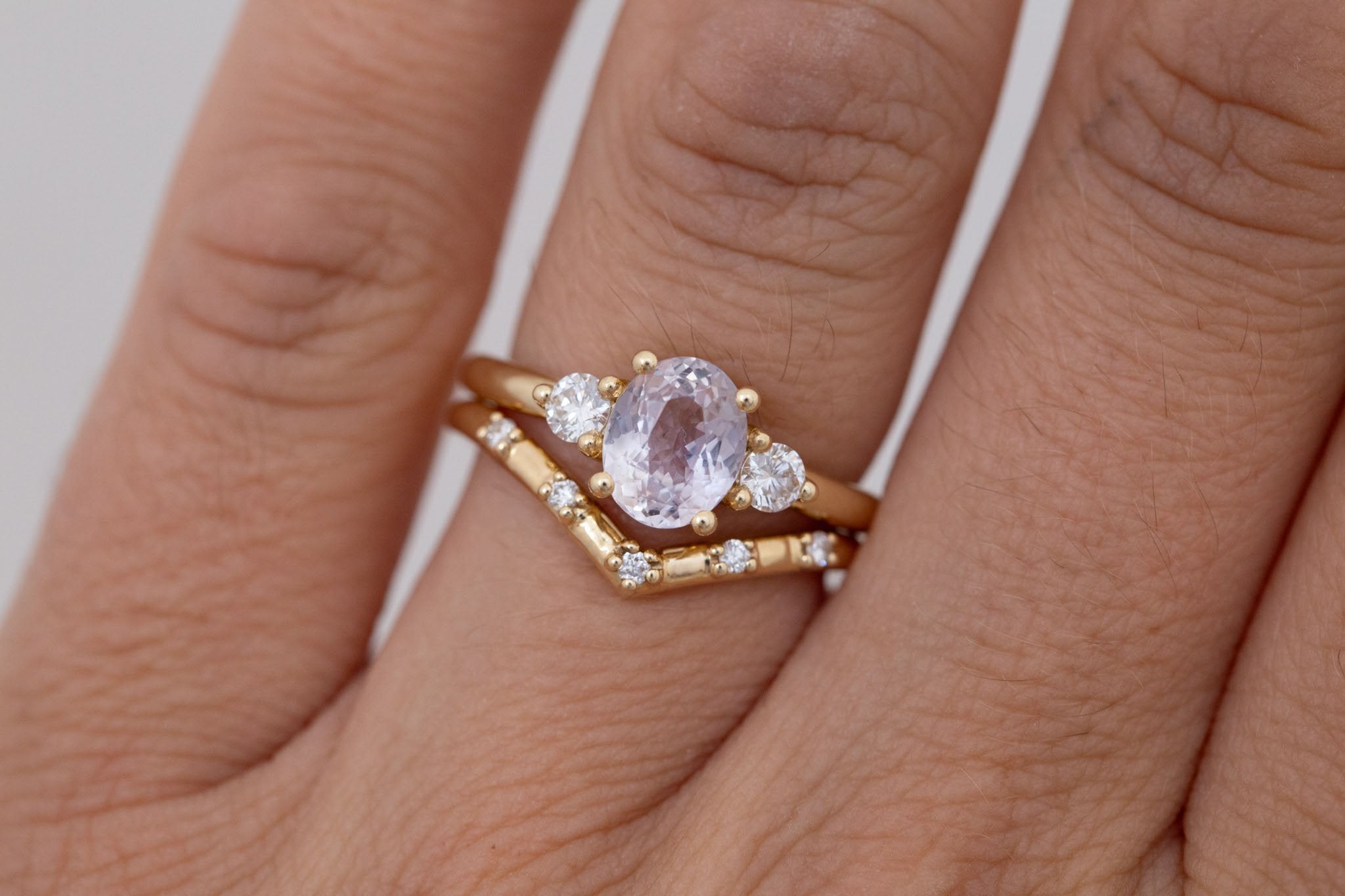 Maeve Ring | Lavender Oval Sapphire + Round Diamond Accent Engagement Ring 1.66 ct | 14k Recycled Gold | One of a Kind