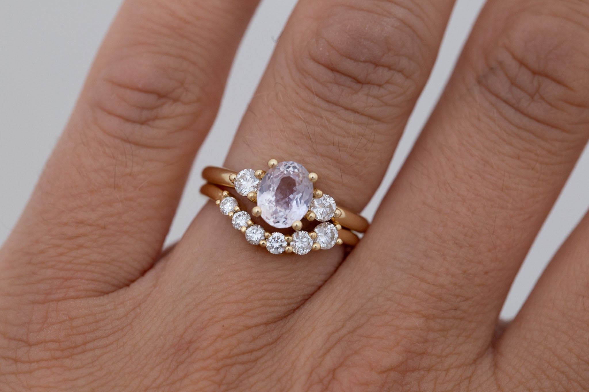 Maeve Ring | Lavender Oval Sapphire + Round Diamond Accent Engagement Ring 1.66 ct | 14k Recycled Gold | One of a Kind
