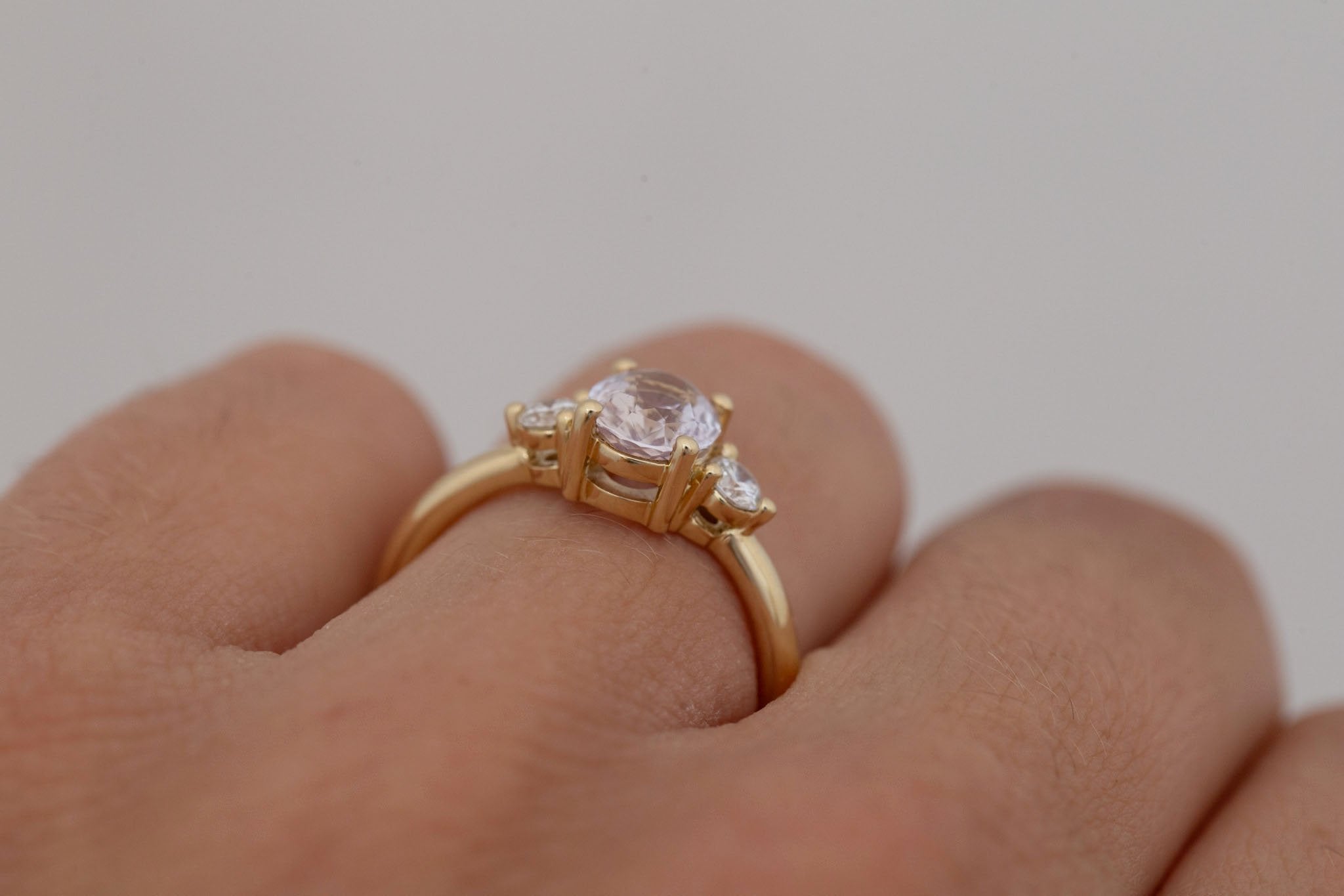 Maeve Ring | Lavender Oval Sapphire + Round Diamond Accent Engagement Ring 1.66 ct | 14k Recycled Gold | One of a Kind