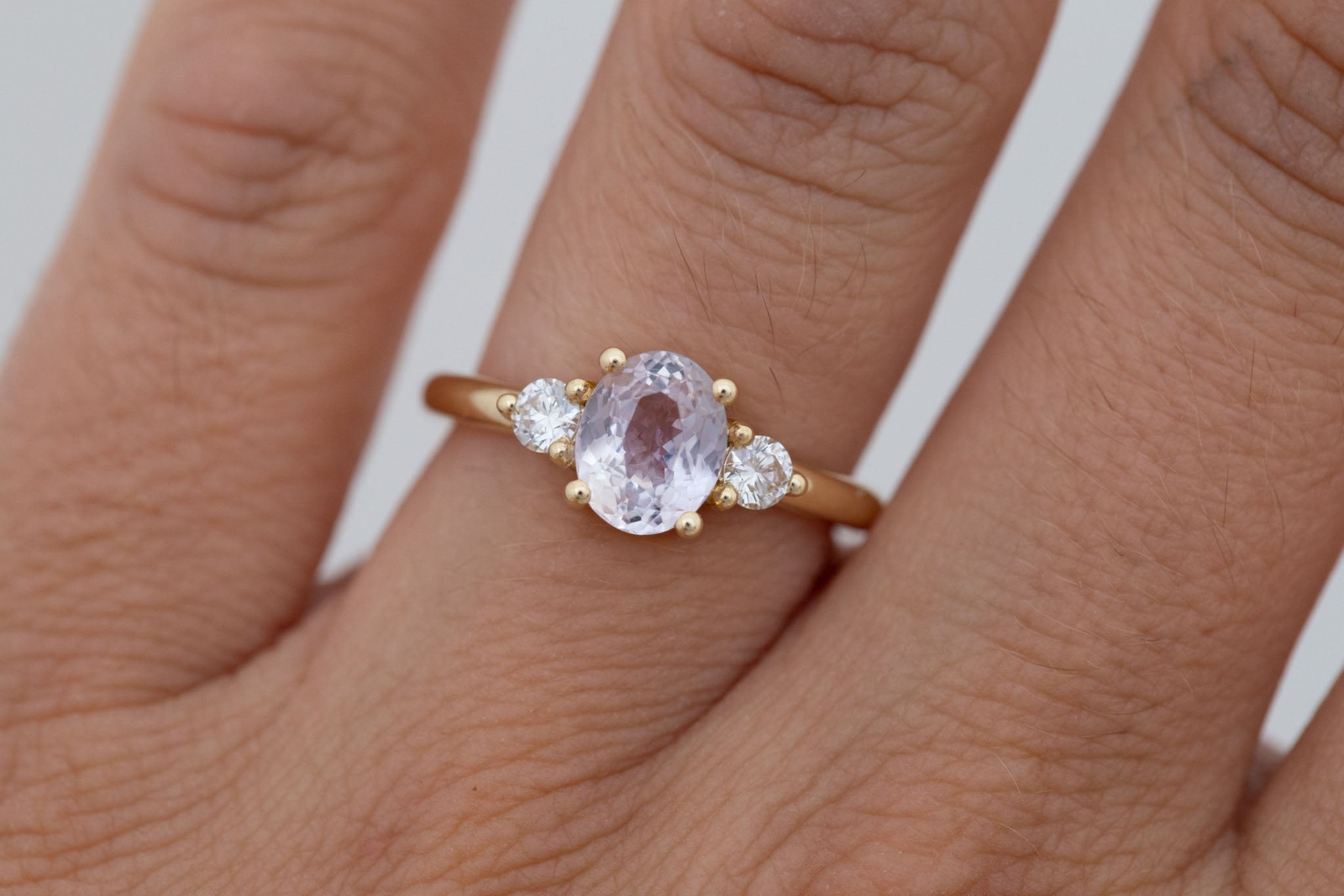 Maeve Ring | Lavender Oval Sapphire + Round Diamond Accent Engagement Ring 1.66 ct | 14k Recycled Gold | One of a Kind