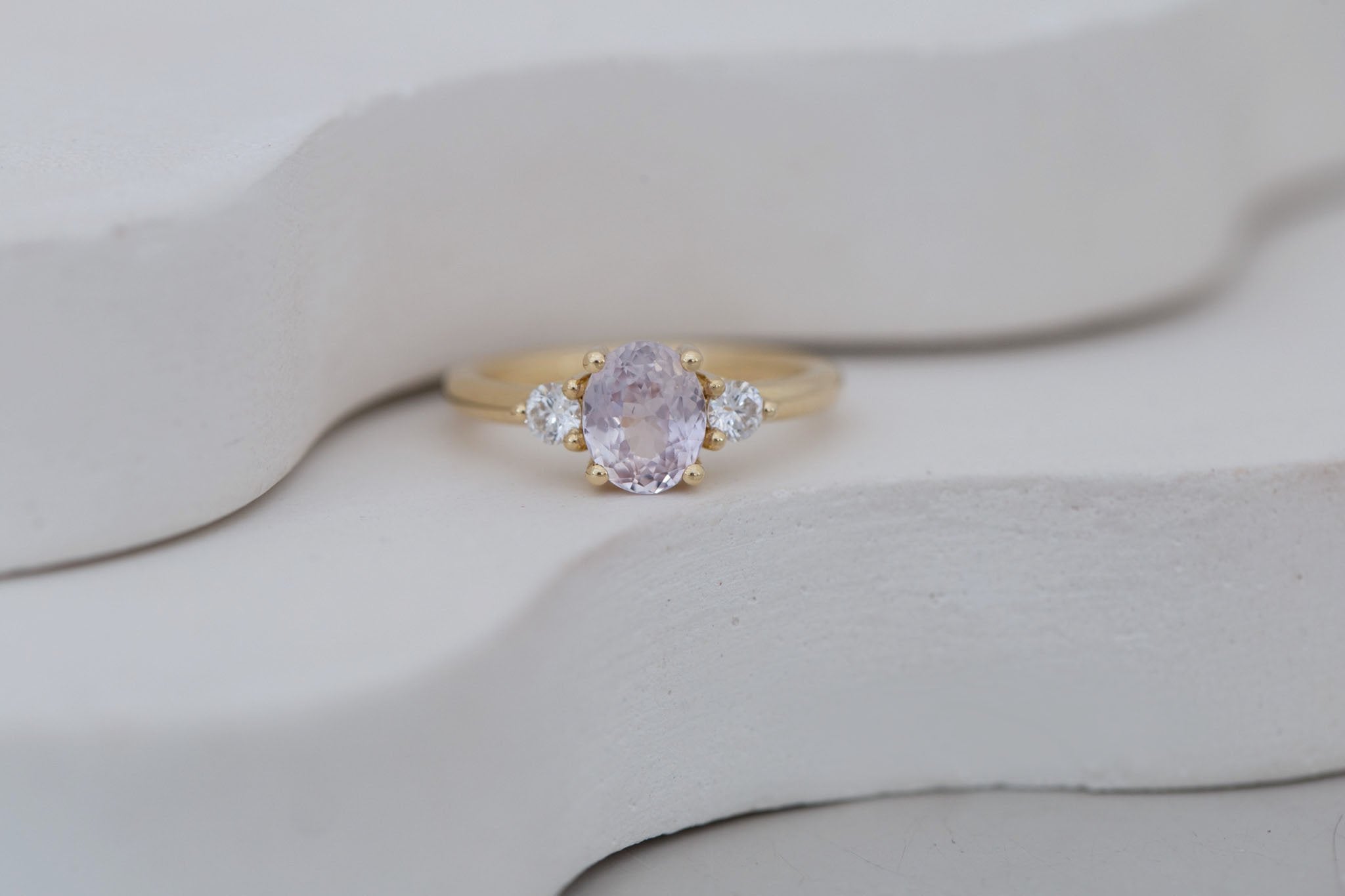 Maeve Ring | Lavender Oval Sapphire + Round Diamond Accent Engagement Ring 1.66 ct | 14k Recycled Gold | One of a Kind