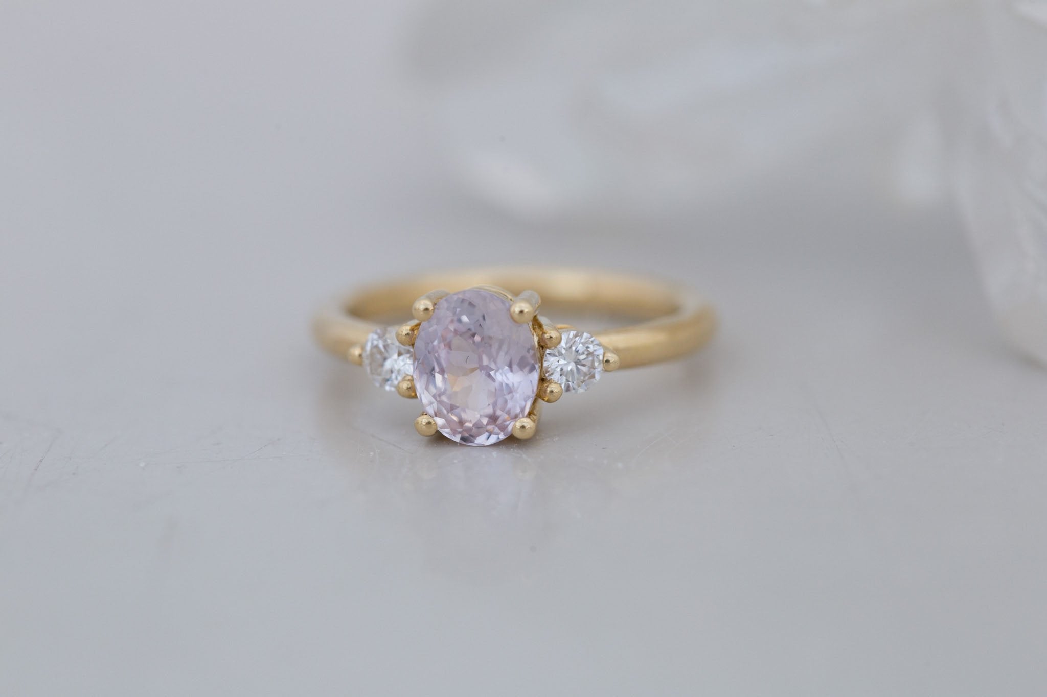 Maeve Ring | Lavender Oval Sapphire + Round Diamond Accent Engagement Ring 1.66 ct | 14k Recycled Gold | One of a Kind