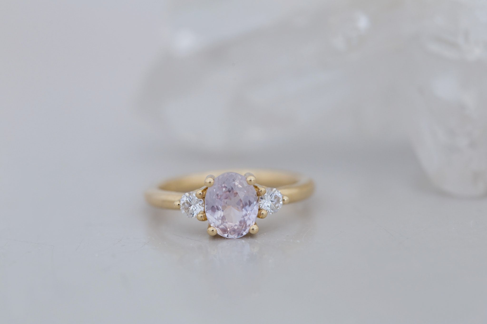 Maeve Ring | Lavender Oval Sapphire + Round Diamond Accent Engagement Ring 1.66 ct | 14k Recycled Gold | One of a Kind