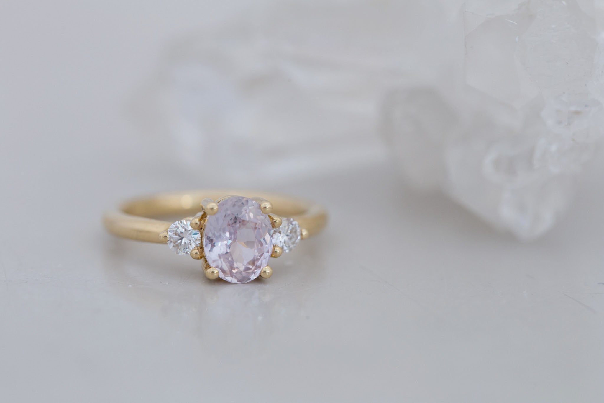 Maeve Ring | Lavender Oval Sapphire + Round Diamond Accent Engagement Ring 1.66 ct | 14k Recycled Gold | One of a Kind