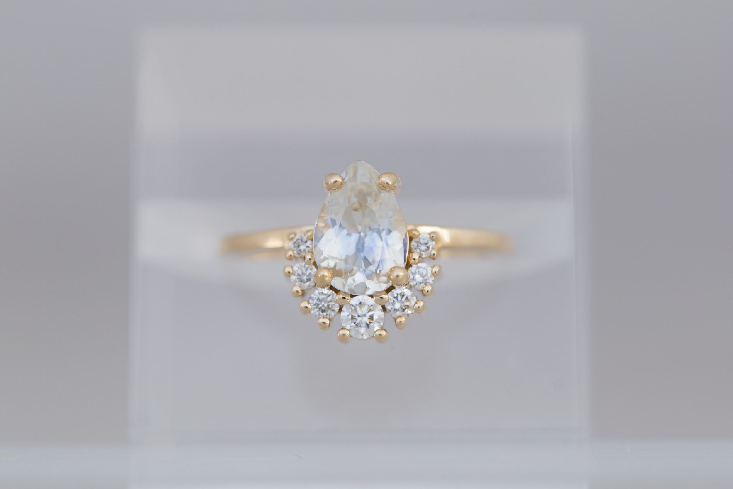 Laurel Ring | Bicolor Pear Cut Sapphire + Diamond Cluster Engagement Ring 1.67 ct | 14k Recycled Gold