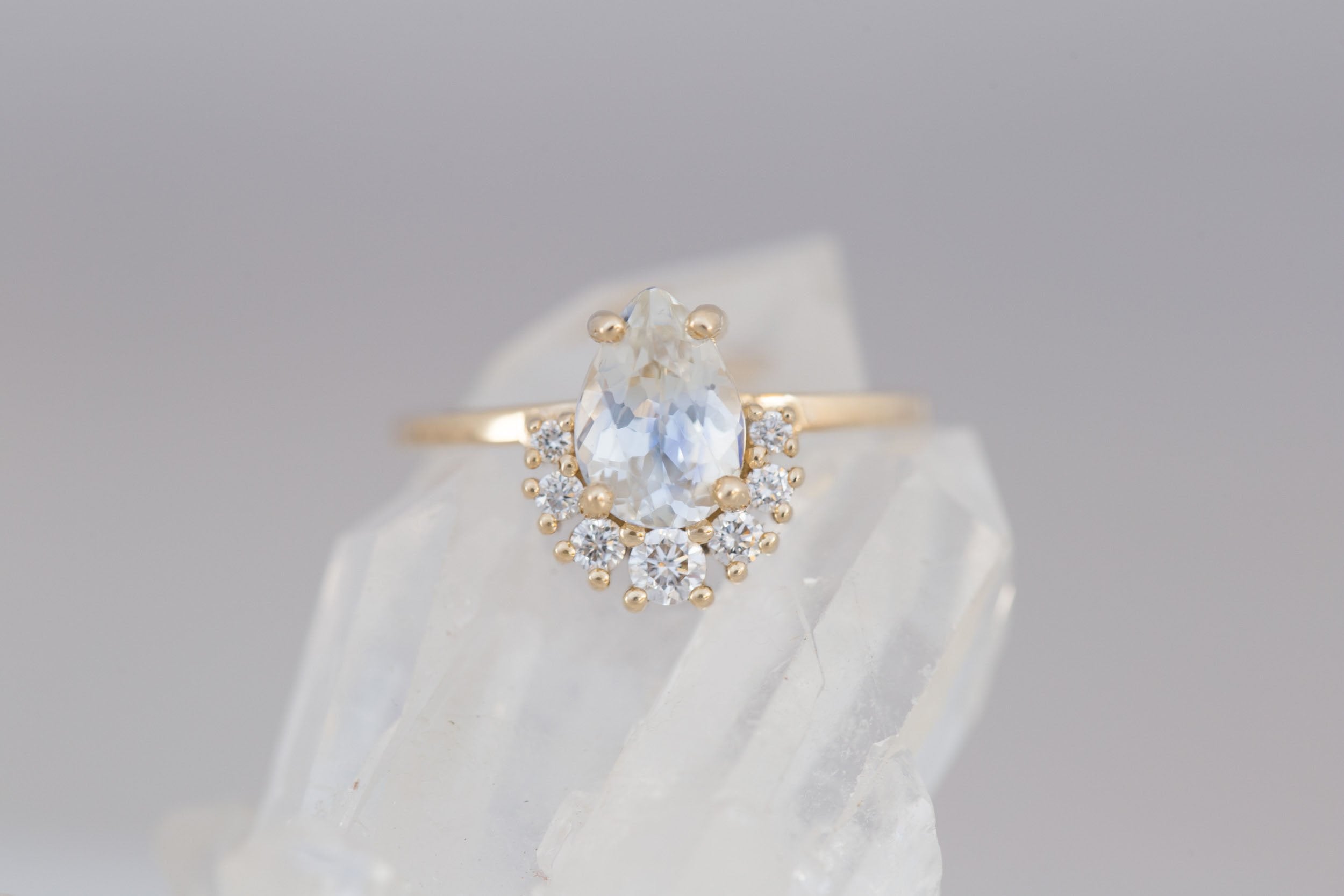 Laurel Ring | Bicolor Pear Cut Sapphire + Diamond Cluster Engagement Ring 1.67 ct | 14k Recycled Gold