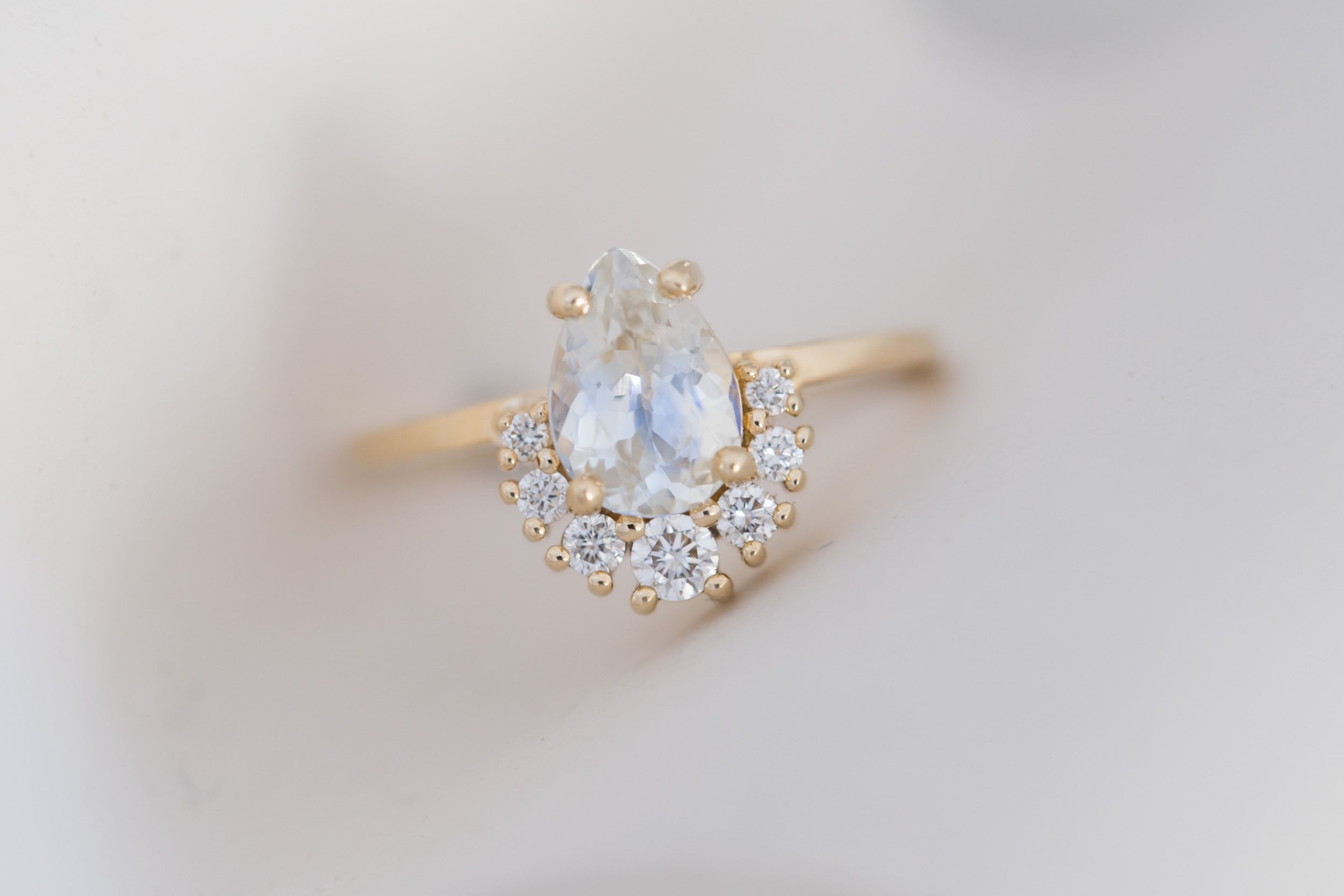Laurel Ring | Bicolor Pear Cut Sapphire + Diamond Cluster Engagement Ring 1.67 ct | 14k Recycled Gold