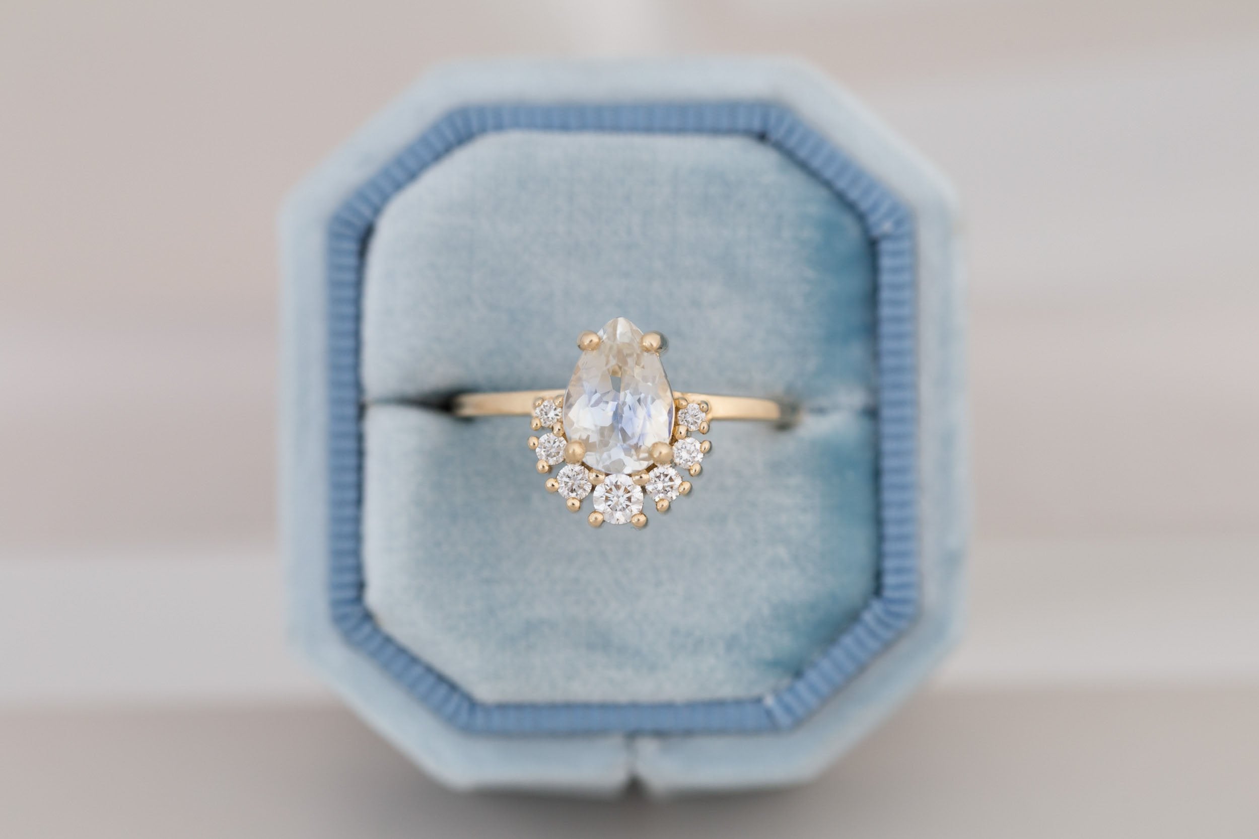 Laurel Ring | Bicolor Pear Cut Sapphire + Diamond Cluster Engagement Ring 1.67 ct | 14k Recycled Gold