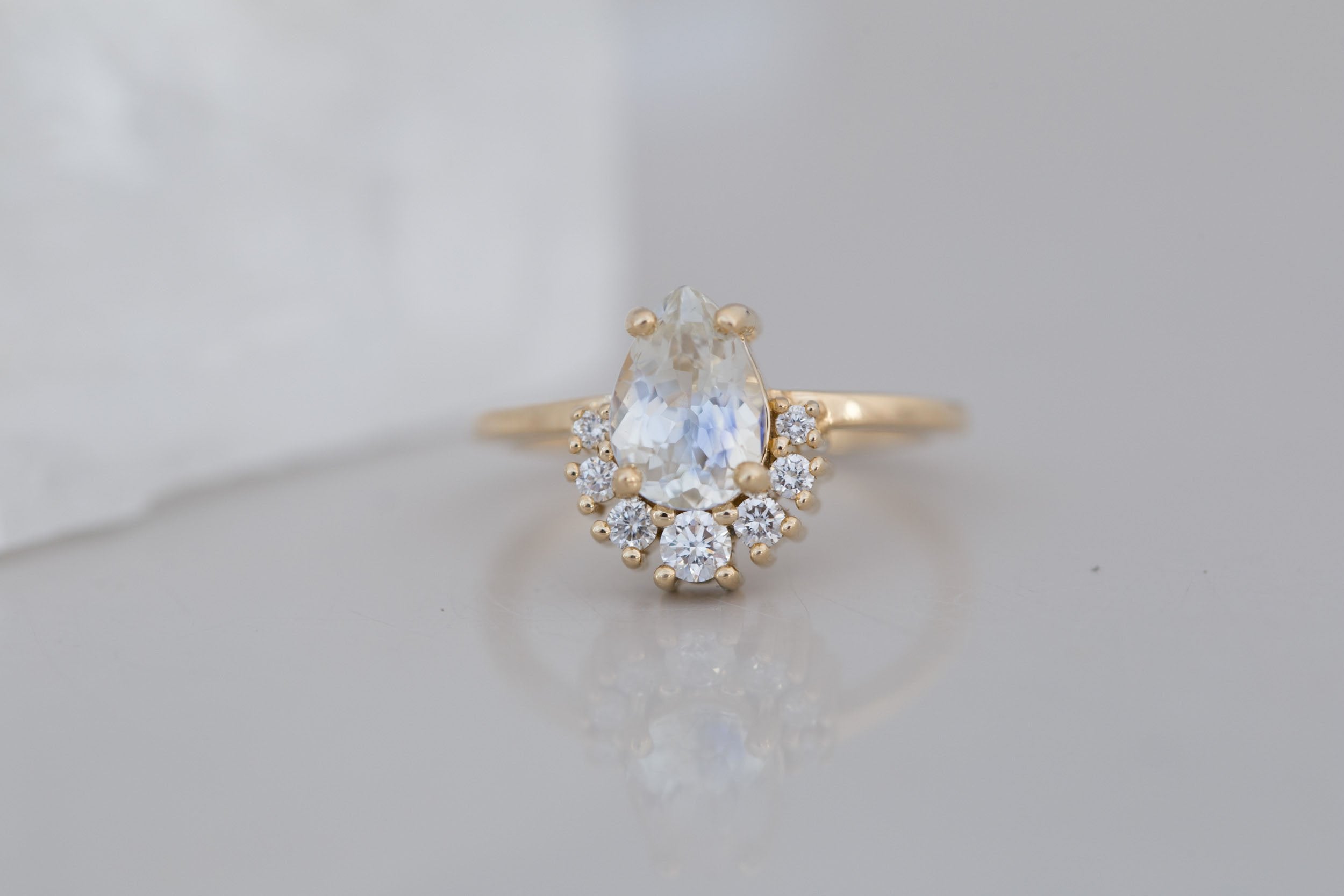 Laurel Ring | Bicolor Pear Cut Sapphire + Diamond Cluster Engagement Ring 1.67 ct | 14k Recycled Gold